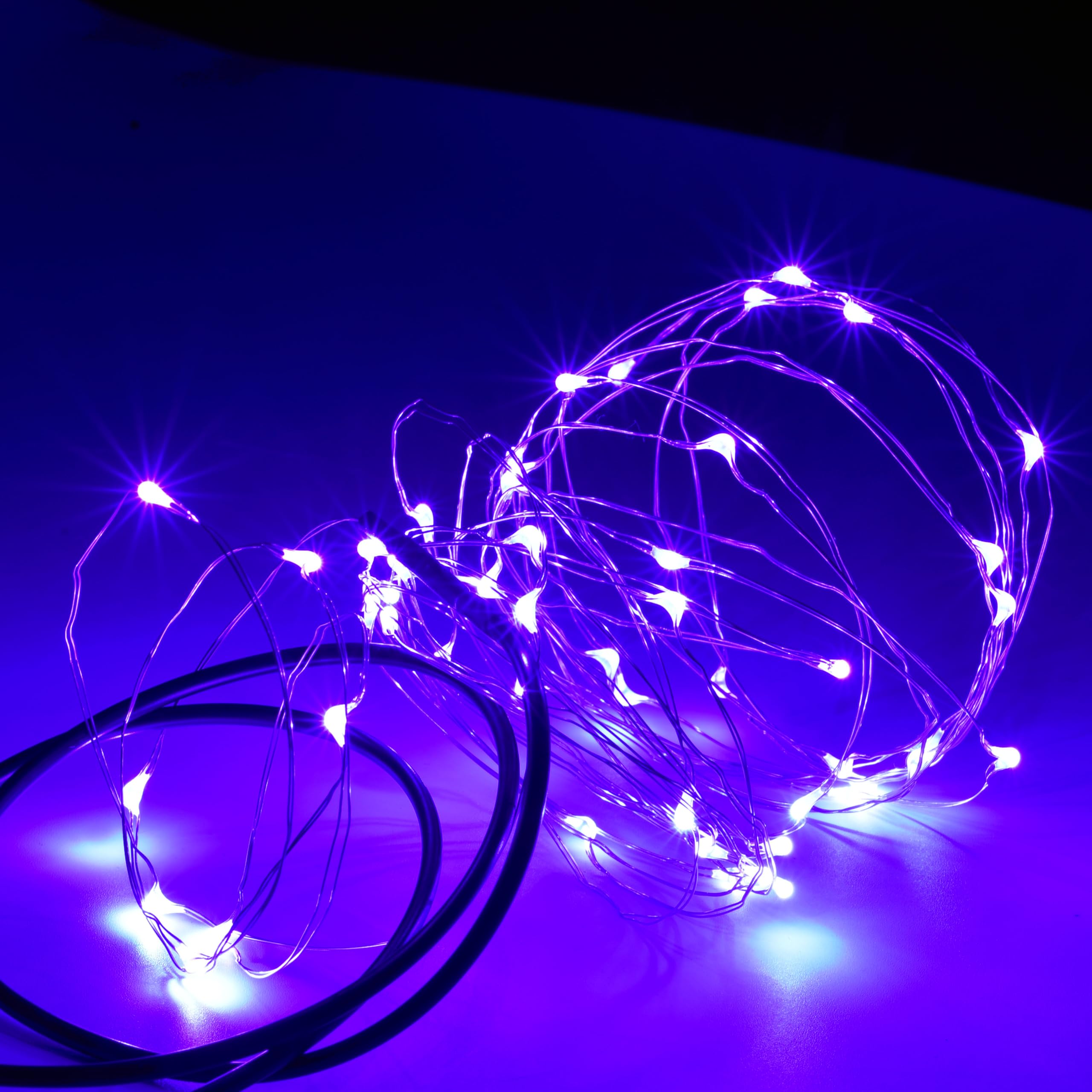 Karlling Usb Plug In Led Fairy Lights 2 Packs Of 50 Led Bulbs 16 Ft Silver Wire Waterproof Starry String Lights For Bedroom Patio Garden Party Wedding Commercial Lighting (Purple)