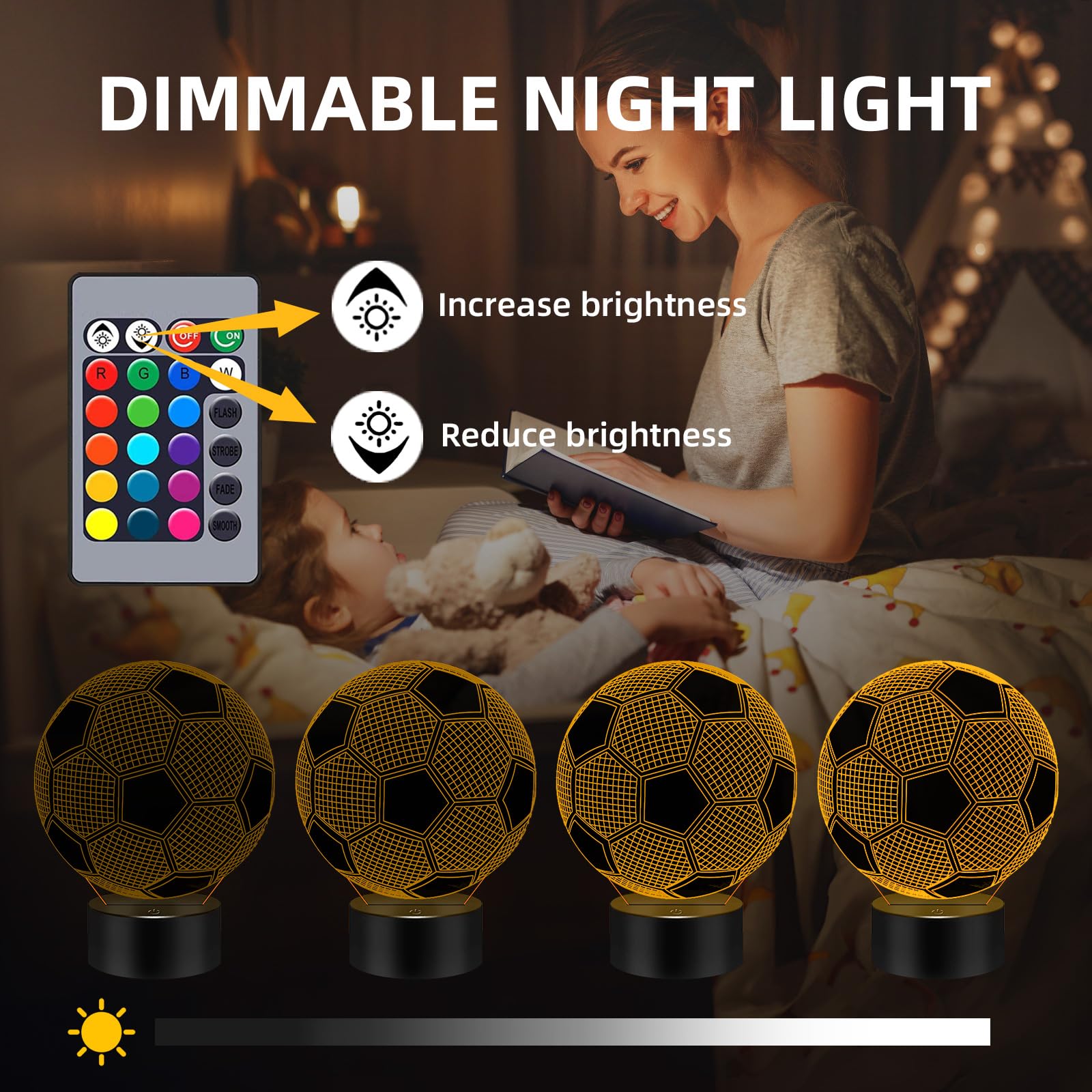 Menomino Soccer Gifts 3D Illusion Night Light Lamp Toys With Remote Control 16 Colors Changing, Soccer Accessories Stuff Decor B