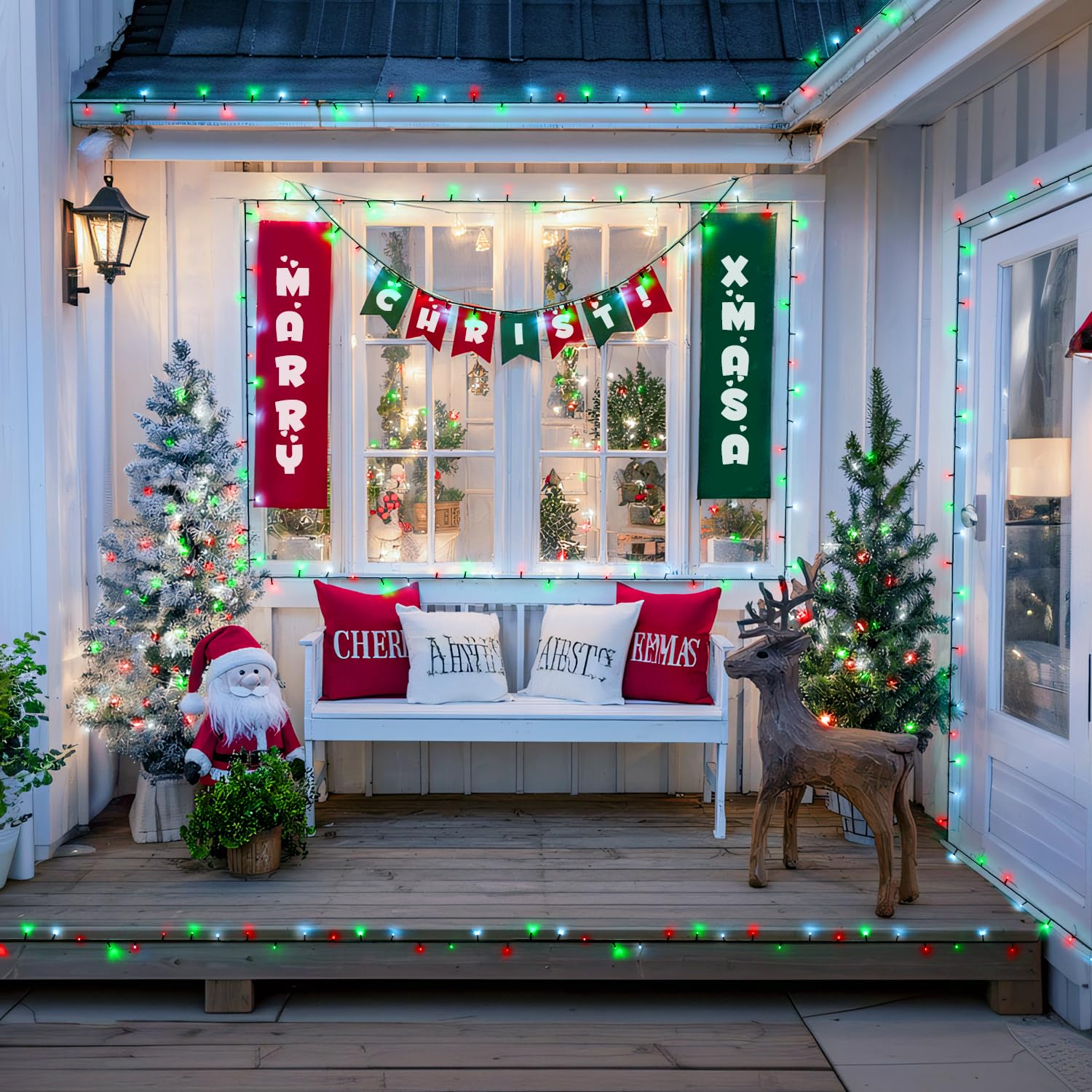 JMEXSUSS Solar Christmas Lights, 400 LED, 151FT, Waterproof, 8 Modes, 2 Pack, Red White and Green