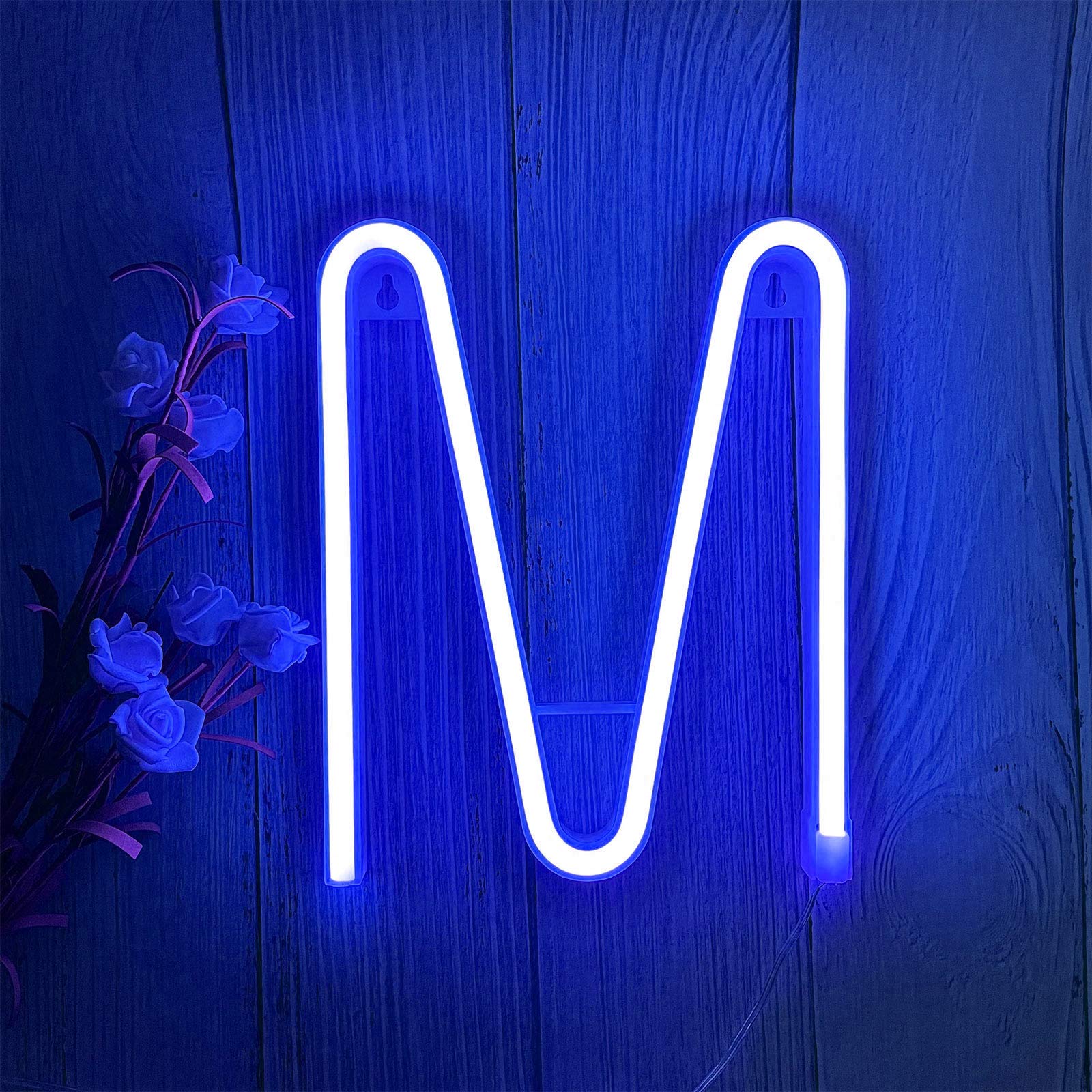 ENUOLI LED Blue Neon Letter Sign Marquee Night Light Battery/USB Operated for Decor M