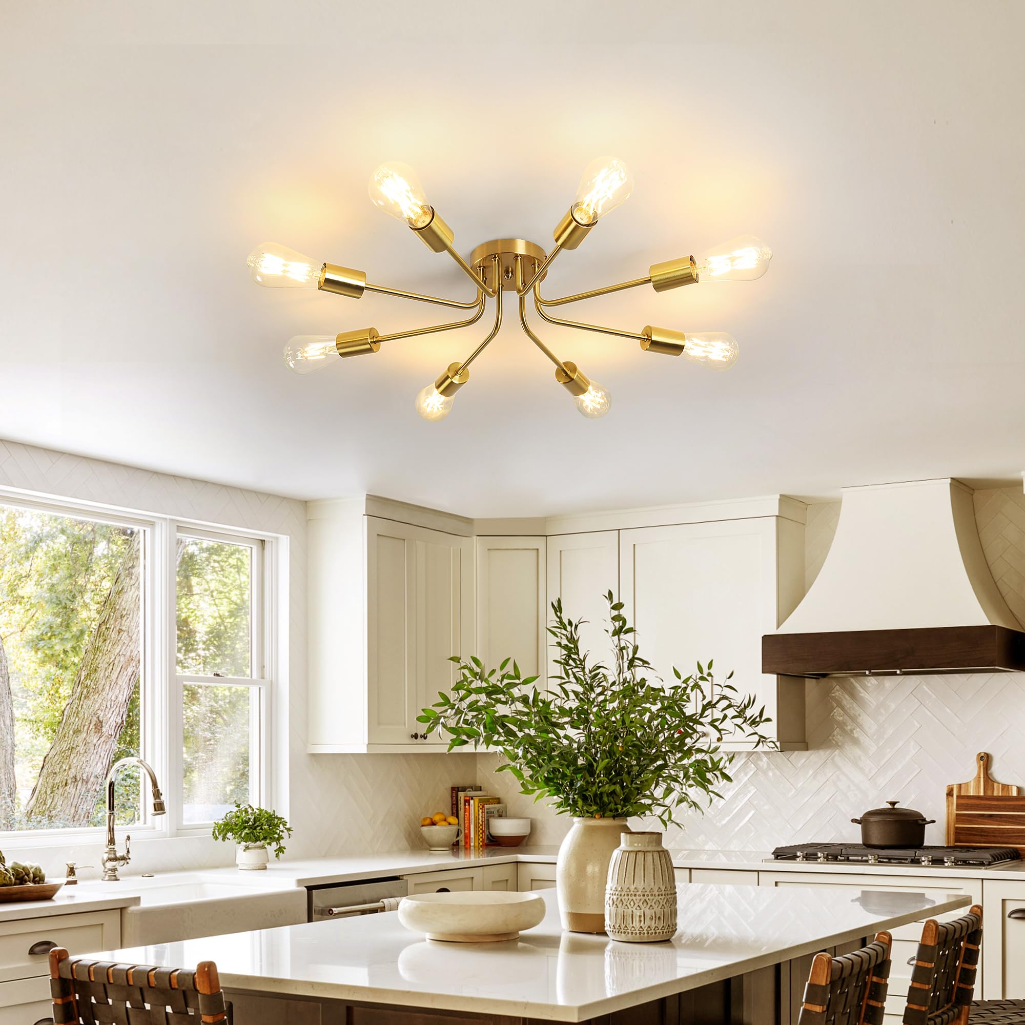 Delipop Sputnik Light Fixture, 8-Light Gold Ceiling Light Fixture, Mid Century Industrial Modern Sputnik Chandelier For Living R