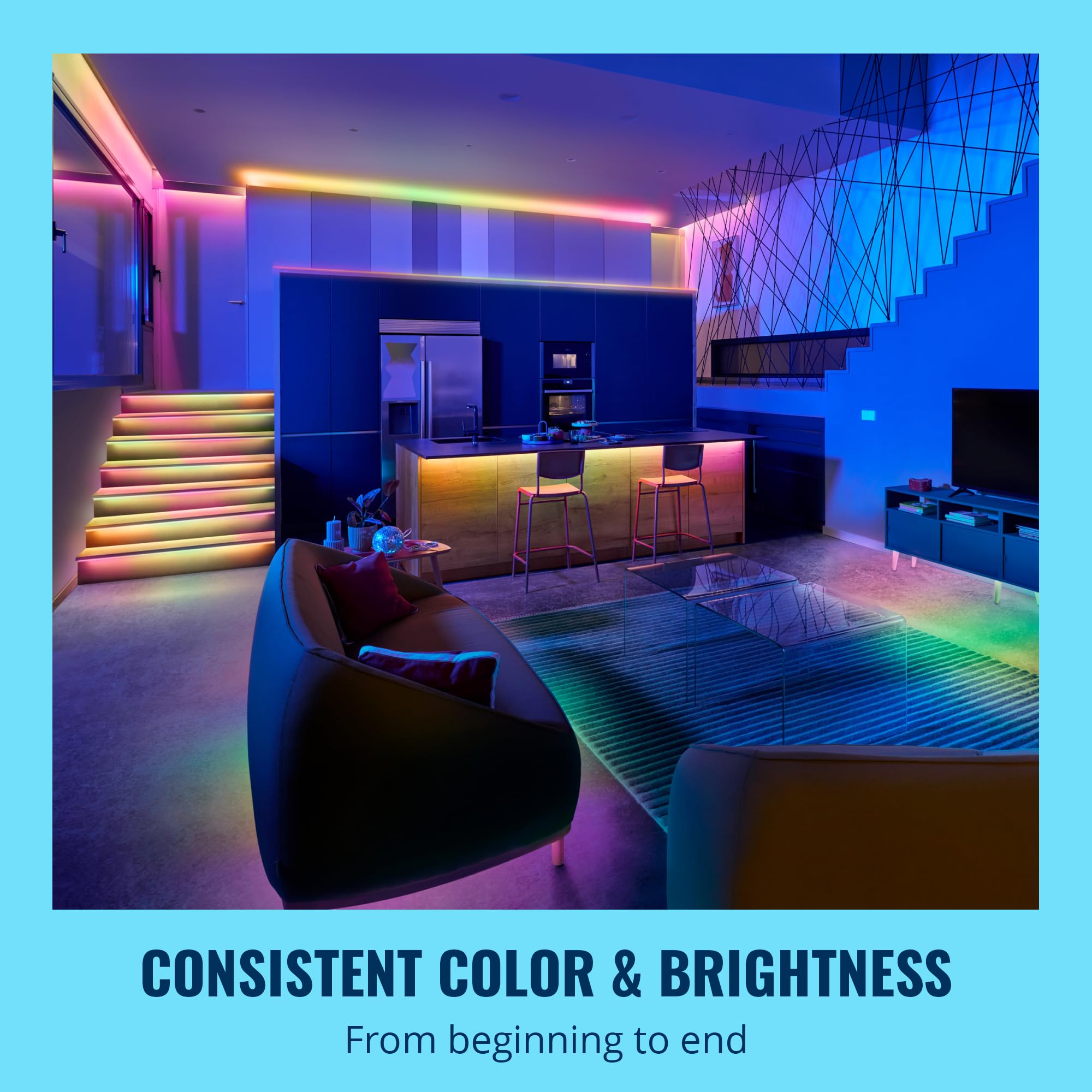 WiZ Connected LED Light Strip - 32.8 ft RGBIC Color-Changing, Voice/App Control, Works with Google Home, Alexa, HomeKit, Model 605584