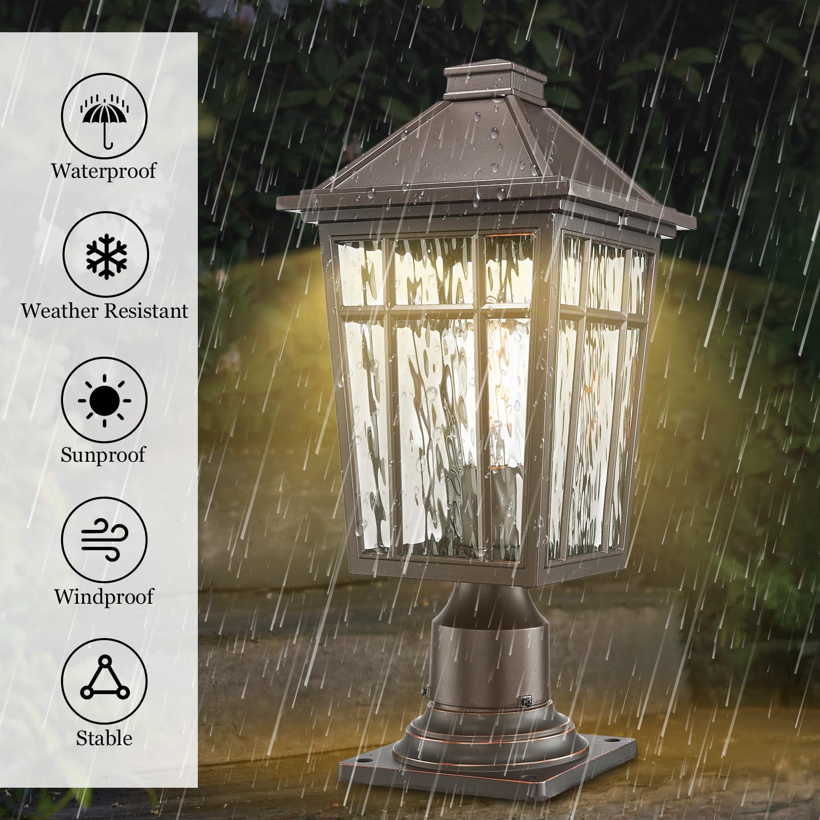 Darkaway Large Outdoor Post Lights Lamp Post Light Fixture, 17Inch Waterproof Aluminum Housing With Water Ripple Glass, Fence Po