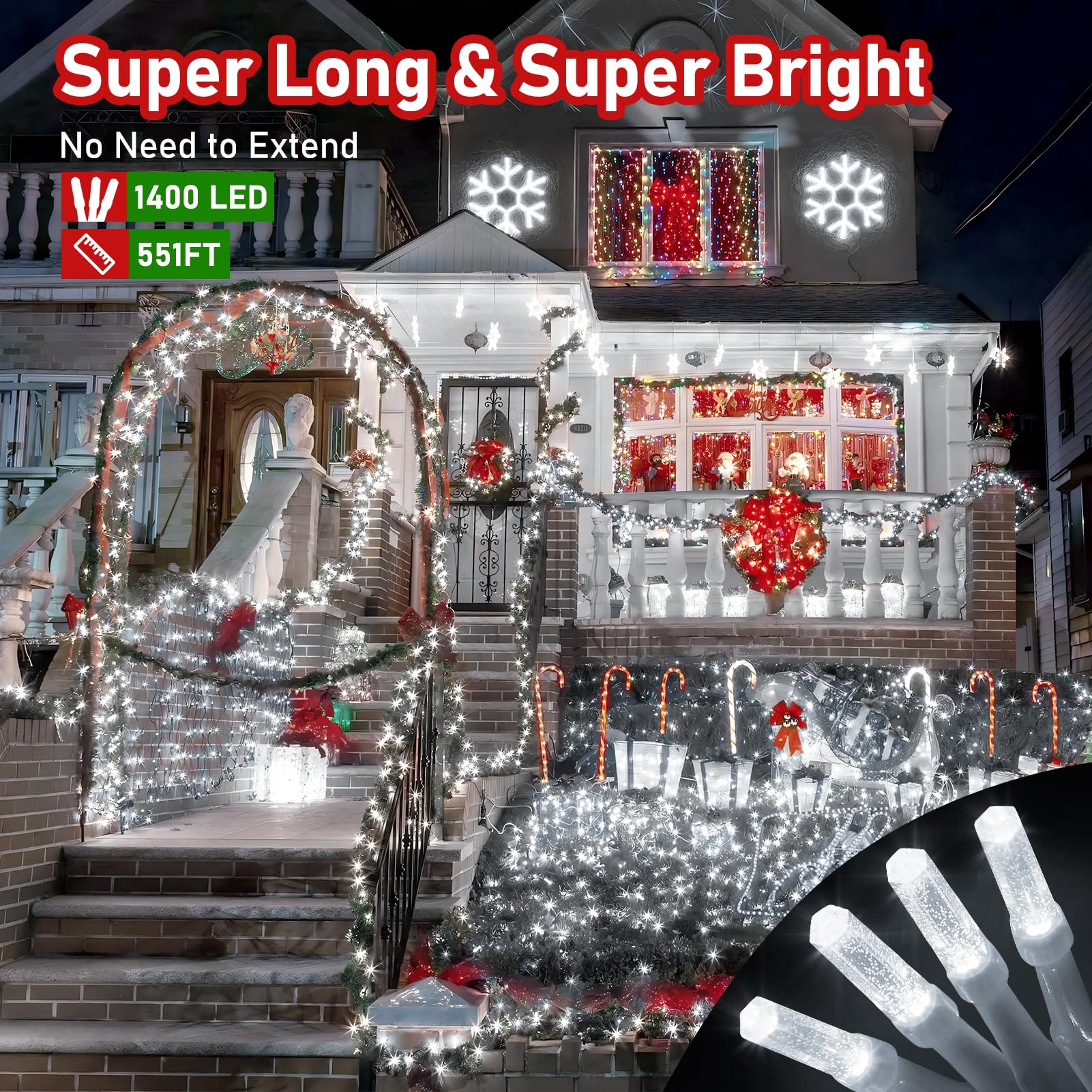 XURISEN LED Christmas Lights Outdoor 1400 LEDs 561FT Cool White, 8 Modes & Timer, Model XUR-STG37