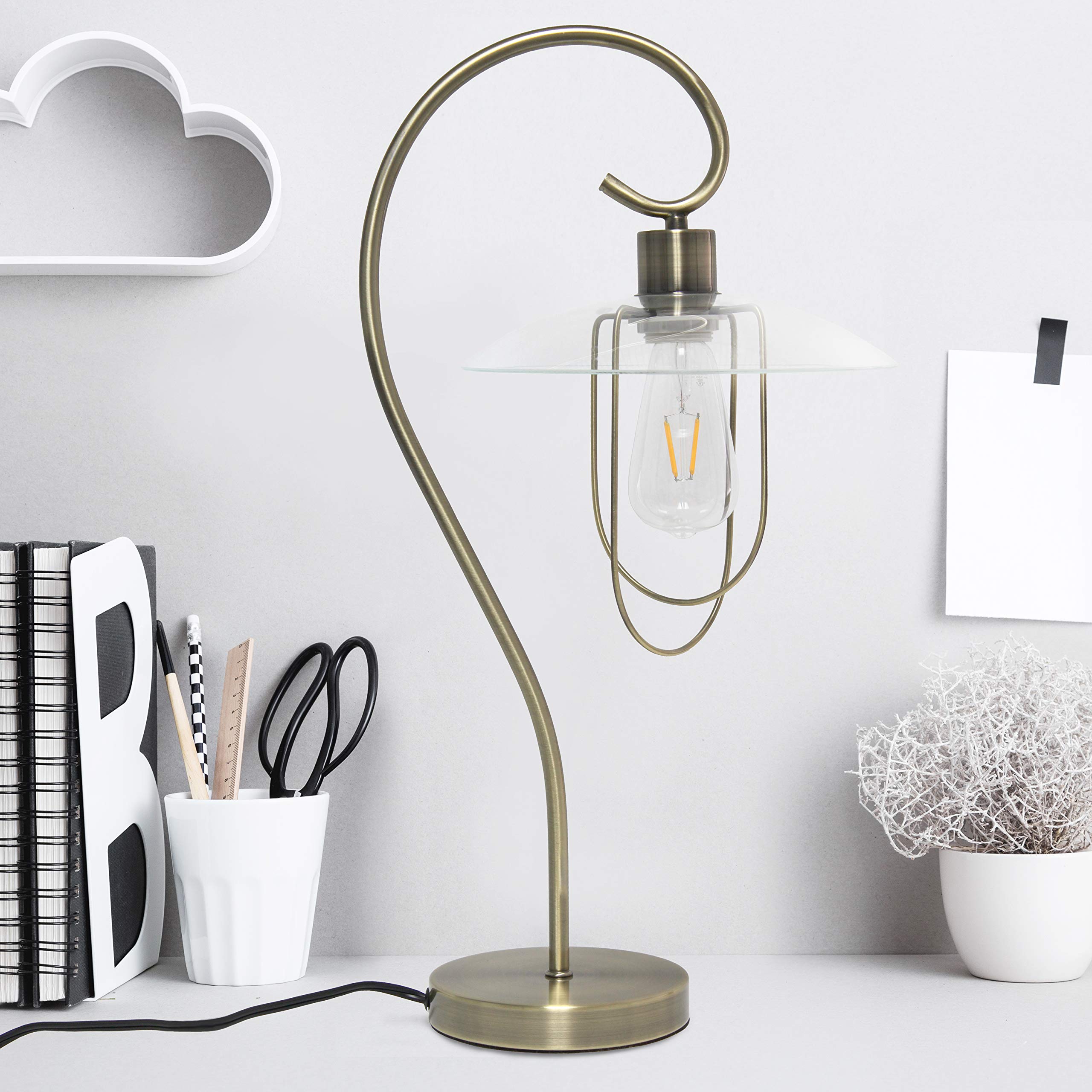 Simple Designs Lt1086-Abs Modern Metal Table Lamp, Antique Brass Finish, Iron Construction