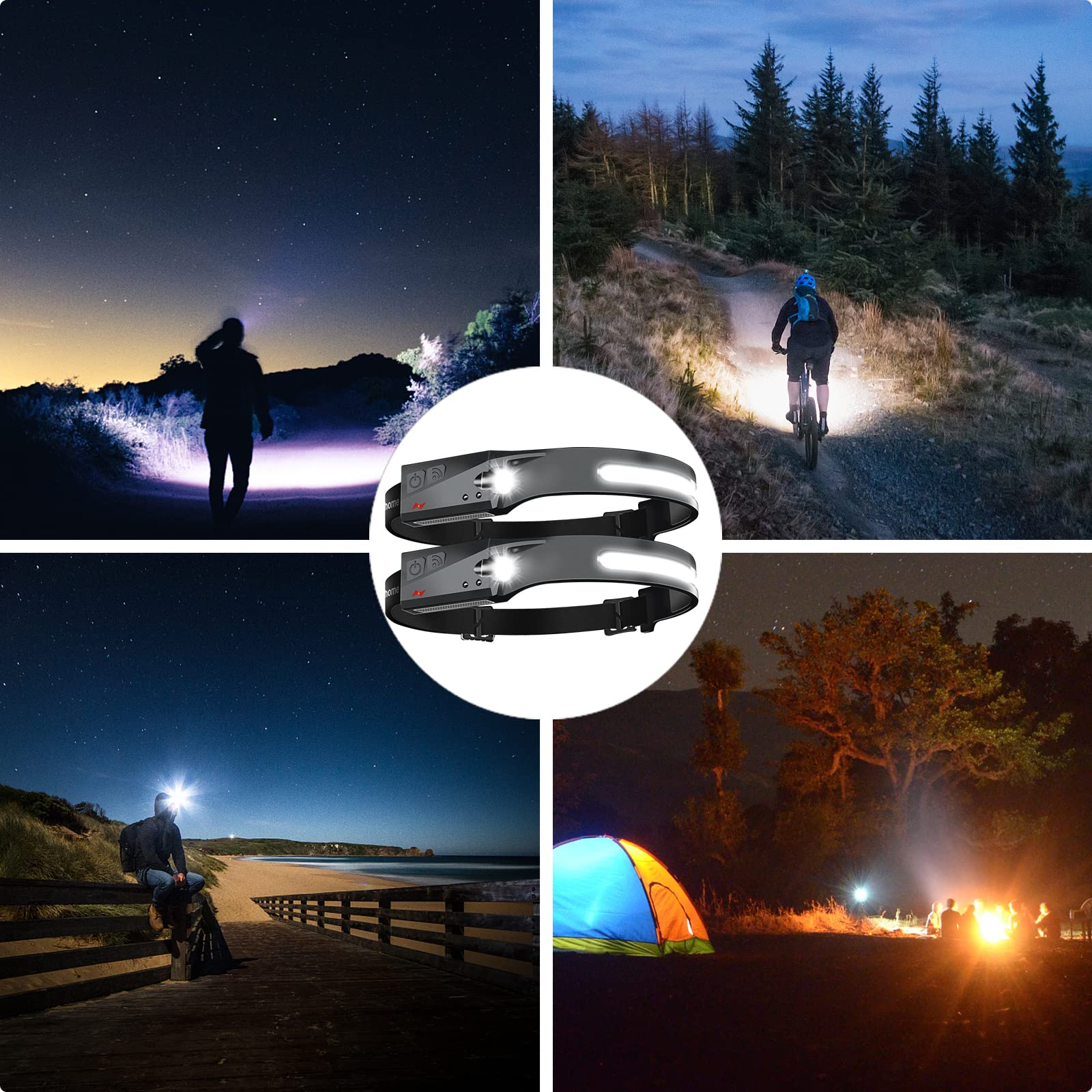 Aikertec Rechargeable Headlamp 6 Pack, 1000 Lumen Headlamp for Adults, 230 Wide Beam Headlamp & Spotlight, Motion Sensor, 6 Mode
