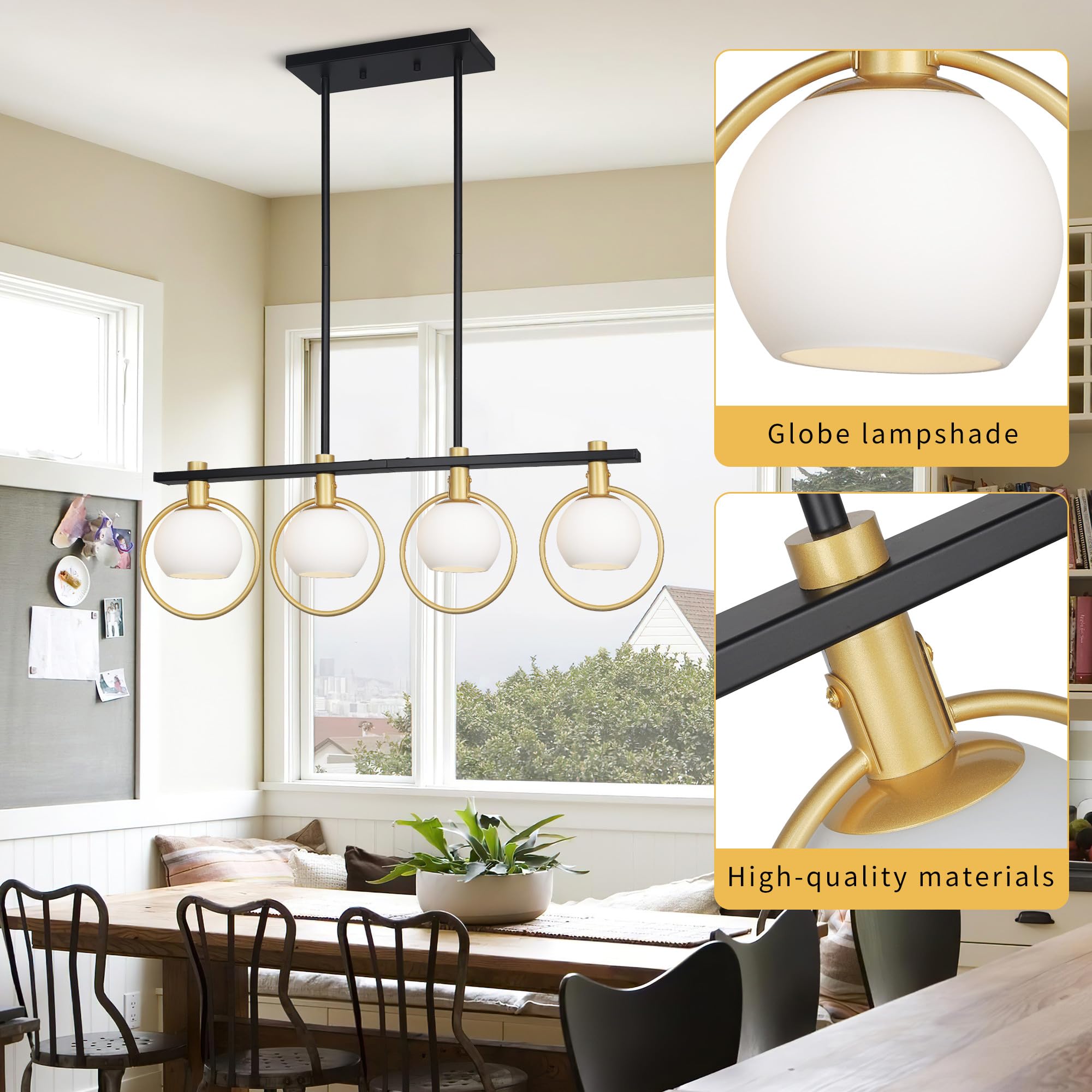 Kveosv 4-Light Gold Black Chandelier Modern Dining Room Lighting with Milk Glass Globe Shade, Model 5981ce6c-ed97-41aa-b9f2-fff7bd