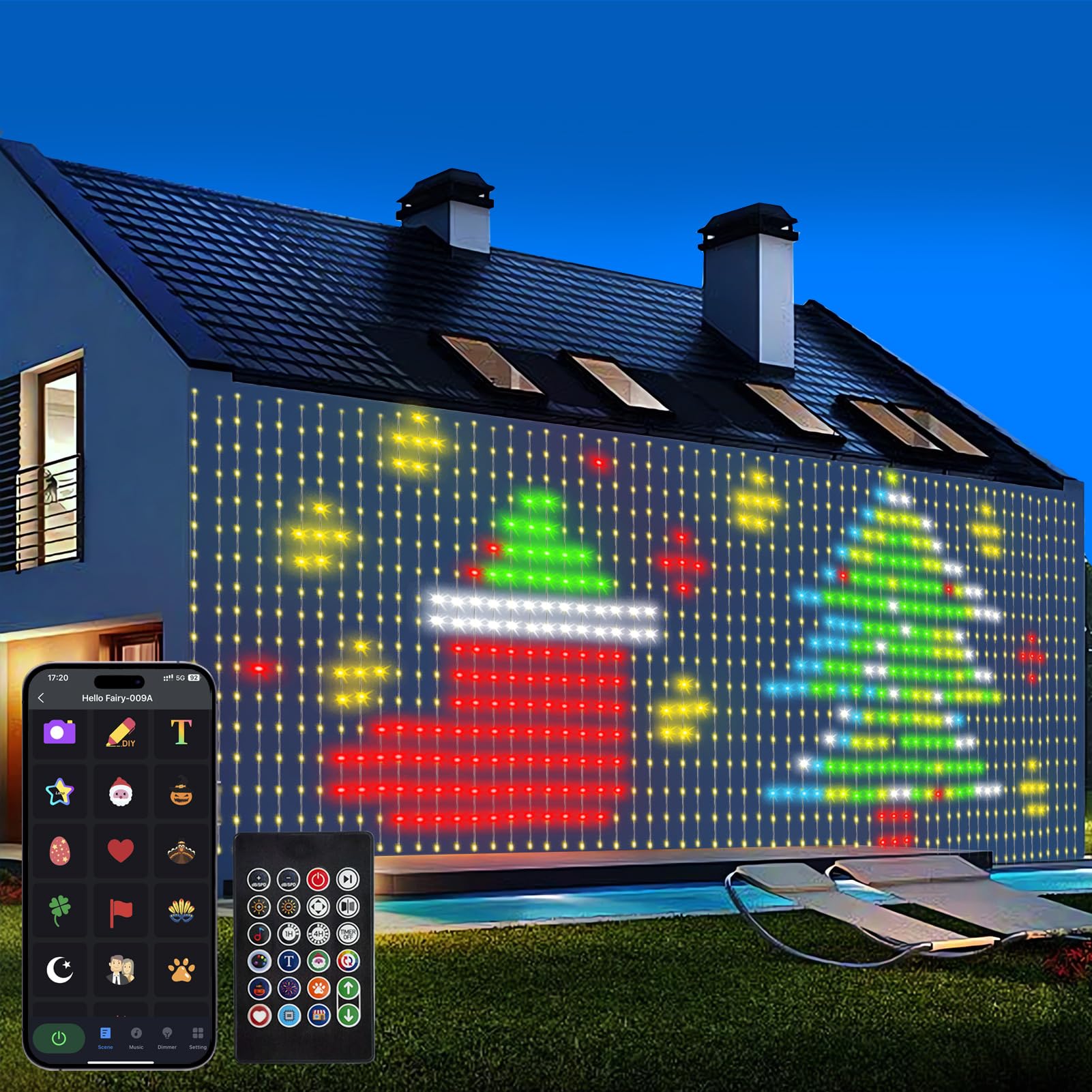 echosari Smart Curtain Lights, 400 LED RGB & IC DIY Pattern, 6.6x6.6ft, Model DMO-300, App Programmable, Music Sync