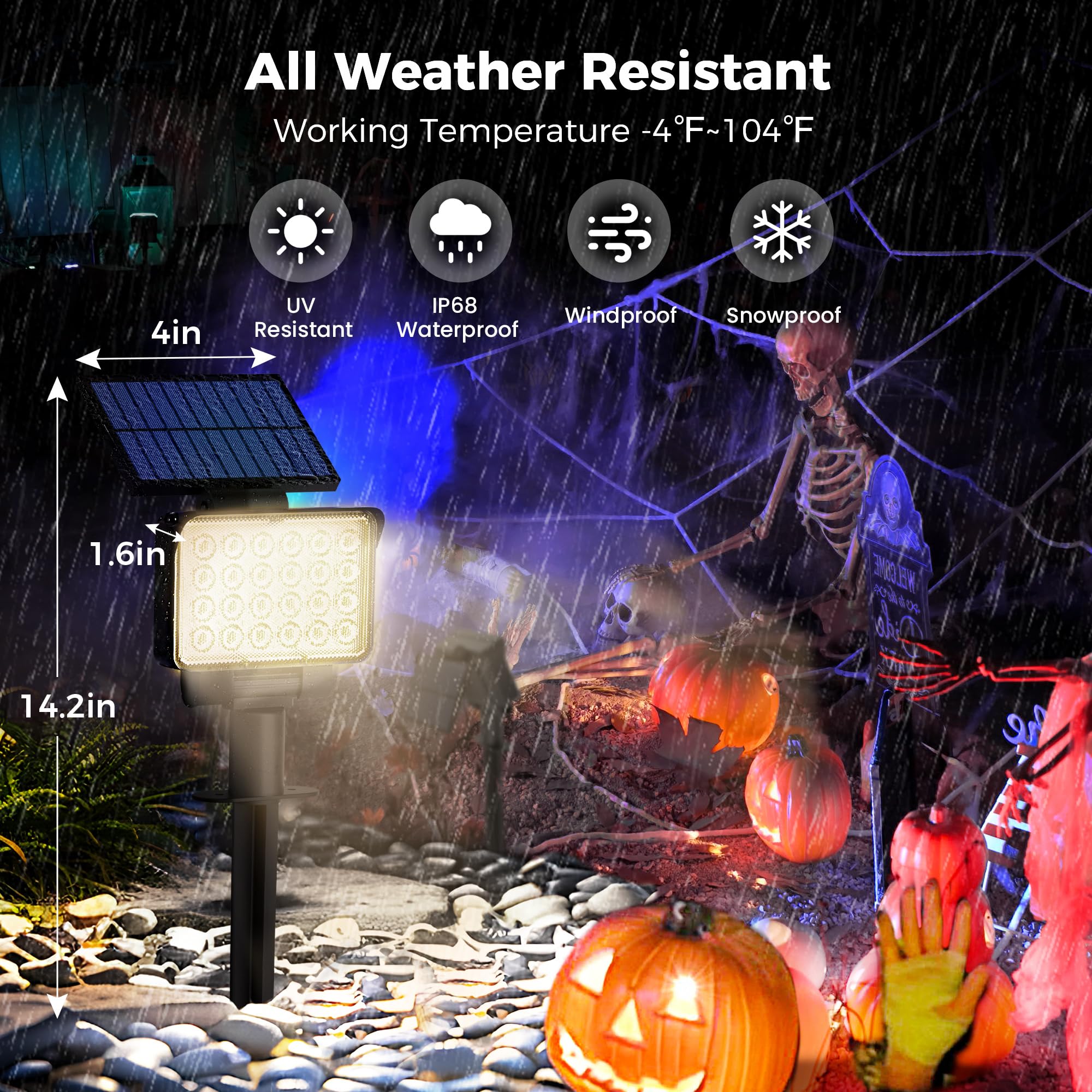 AUDERWIN Solar Spot Lights Outdoor Waterproof 4 Pack Natural Light Model 9792 for Garden, Yard, Tree, House, Landscape Uplighting