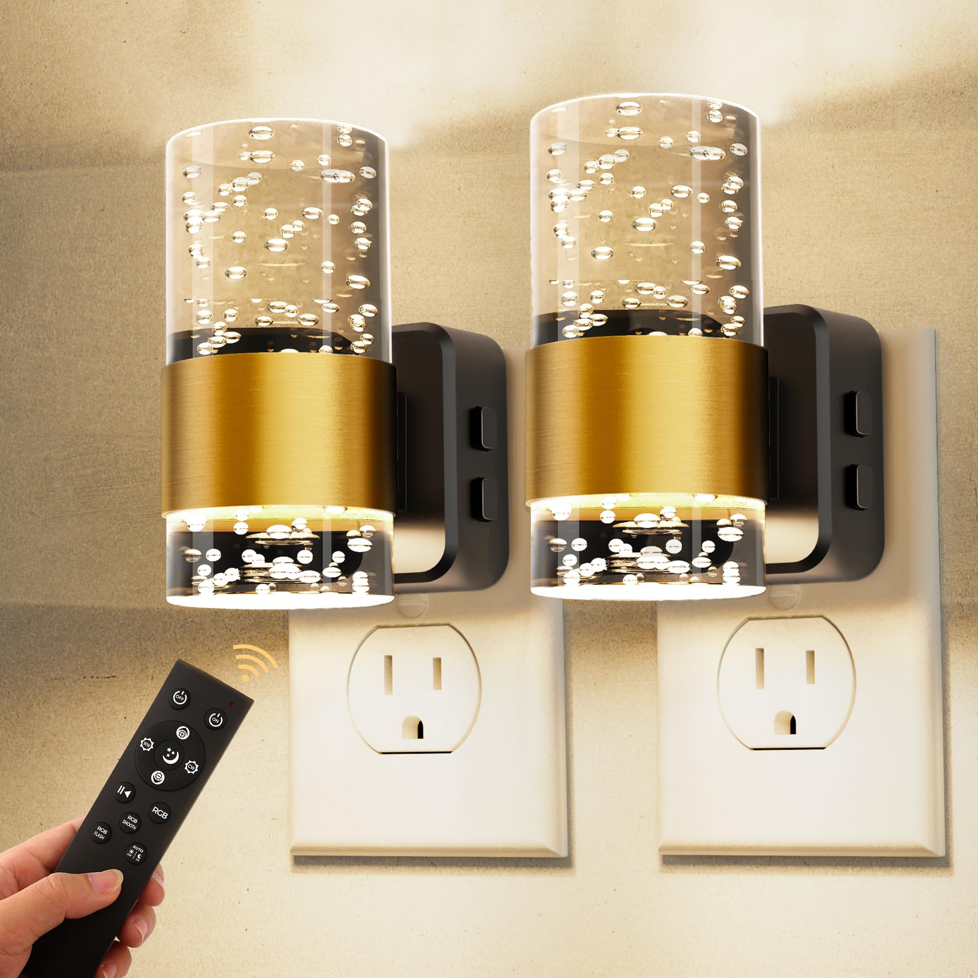 L LOHAS LED Night Light, Dimmable Plug-In with Remote Control, RGB Color Changing, 2 Pack, Model A-YKGY19709US-2