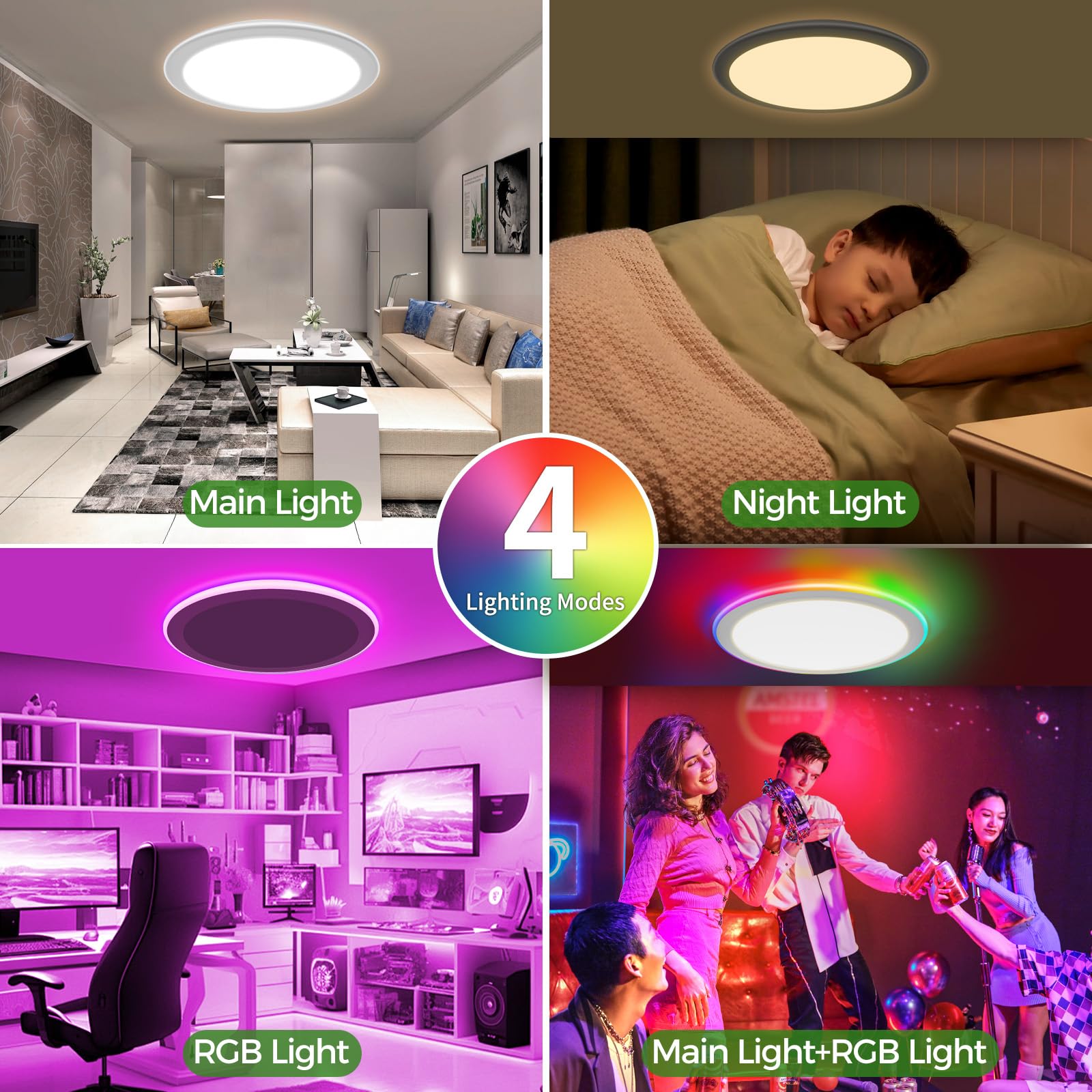 Zemty 16Inch Rgb Flush Mount Ceiling Lights With Remote Control  24W 3000K-6000K Dimmable  3600Lm Led Ceiling Light Fixture With Night Light  Ceiling Lamp For Bedroom Kids Room Gaming Party Festival