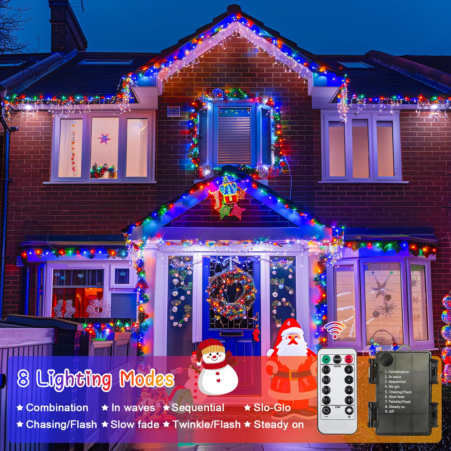 JMEXSUSS Battery Christmas Lights, 2 Pack, 100 LED, 33 FT, Waterproof, Multicolor Indoor Outdoor Decor
