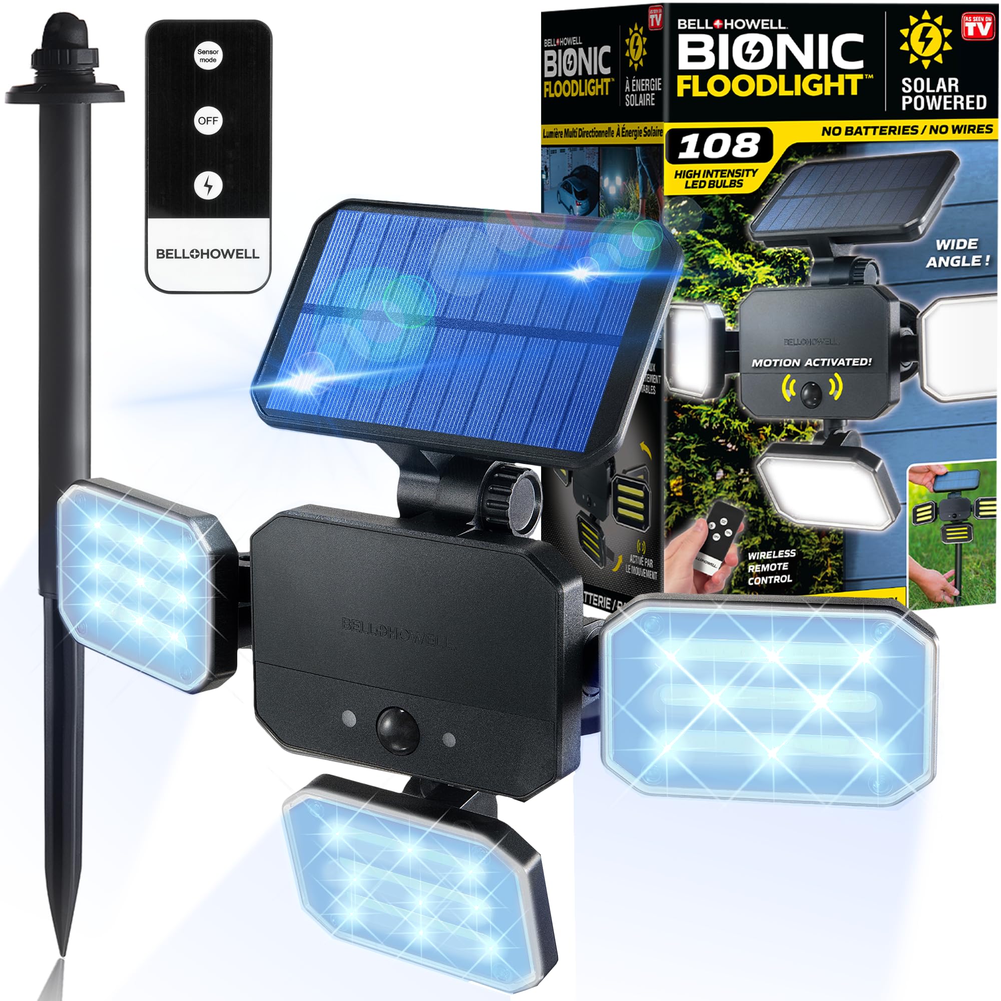 Bionic Floodlight Deluxe Solar Light Outdoor Waterproof Patio Light Motion Sensor Outdoor Lights w/ Remote Control Adjustable 3