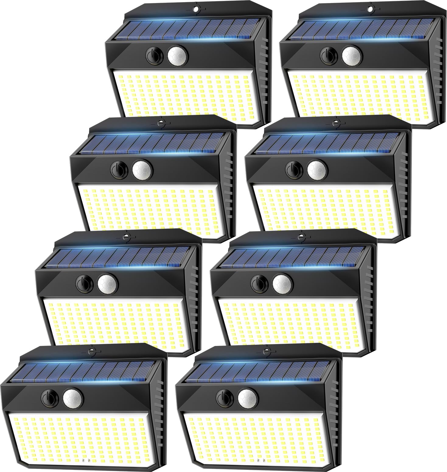 SEZAC Solar Lights Outdoor, 150 LED, 8 Pack, Motion Sensor, IP65 Waterproof, 3 Lighting Modes, Solar Powered Light Fixture for H