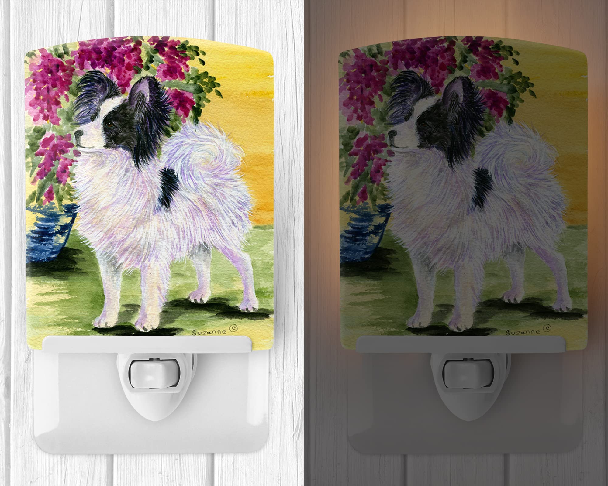 Caroline'S Treasures Ss8477Cnl Papillon Ceramic Night Light Compact, Ul-Certified, Ideal For Bedroom, Bathroom, Nursery, Hallway, Kitchen, 6X4X3, Multicolor