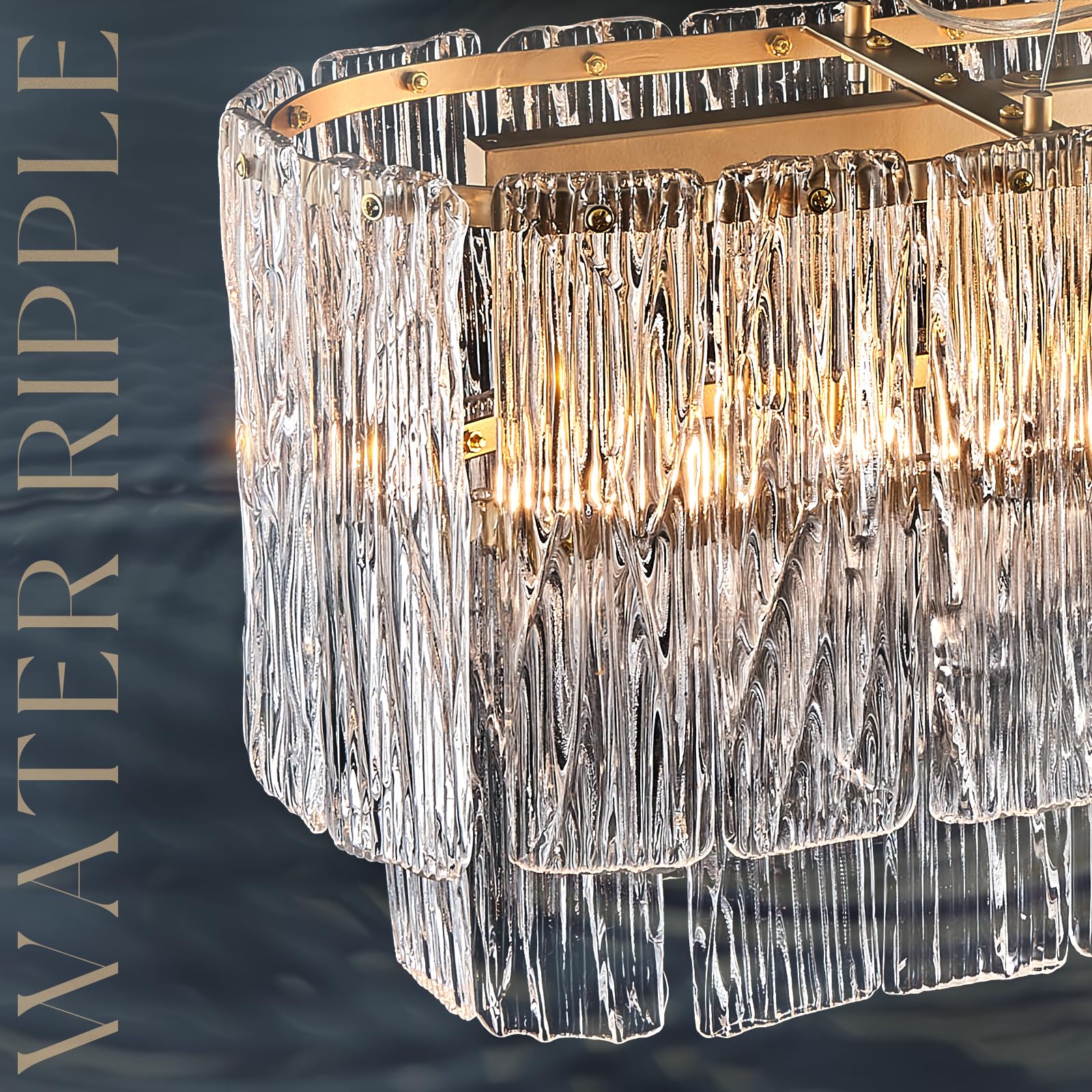 Catiner Gold Rectangle Chandeliers For Dining Room Modern Island Light Crystal Glass6-Light Chandelier Rectangular Linear Pendan