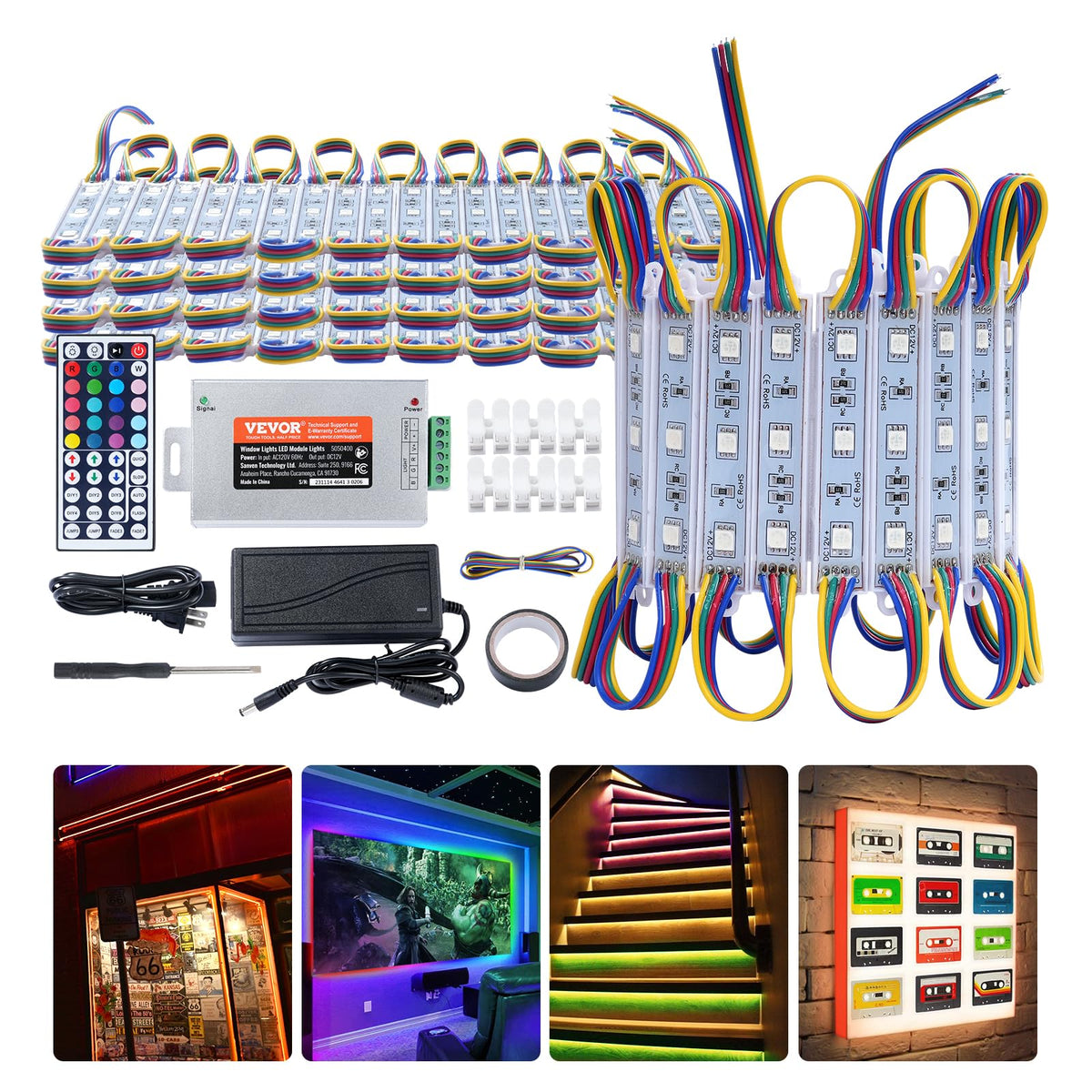 VEVOR 80PCS LED Storefront Lights, 41 ft, LED Module Lights, 5050 SMD 3-LED RGB Color Changing Window Lights with Remote Control