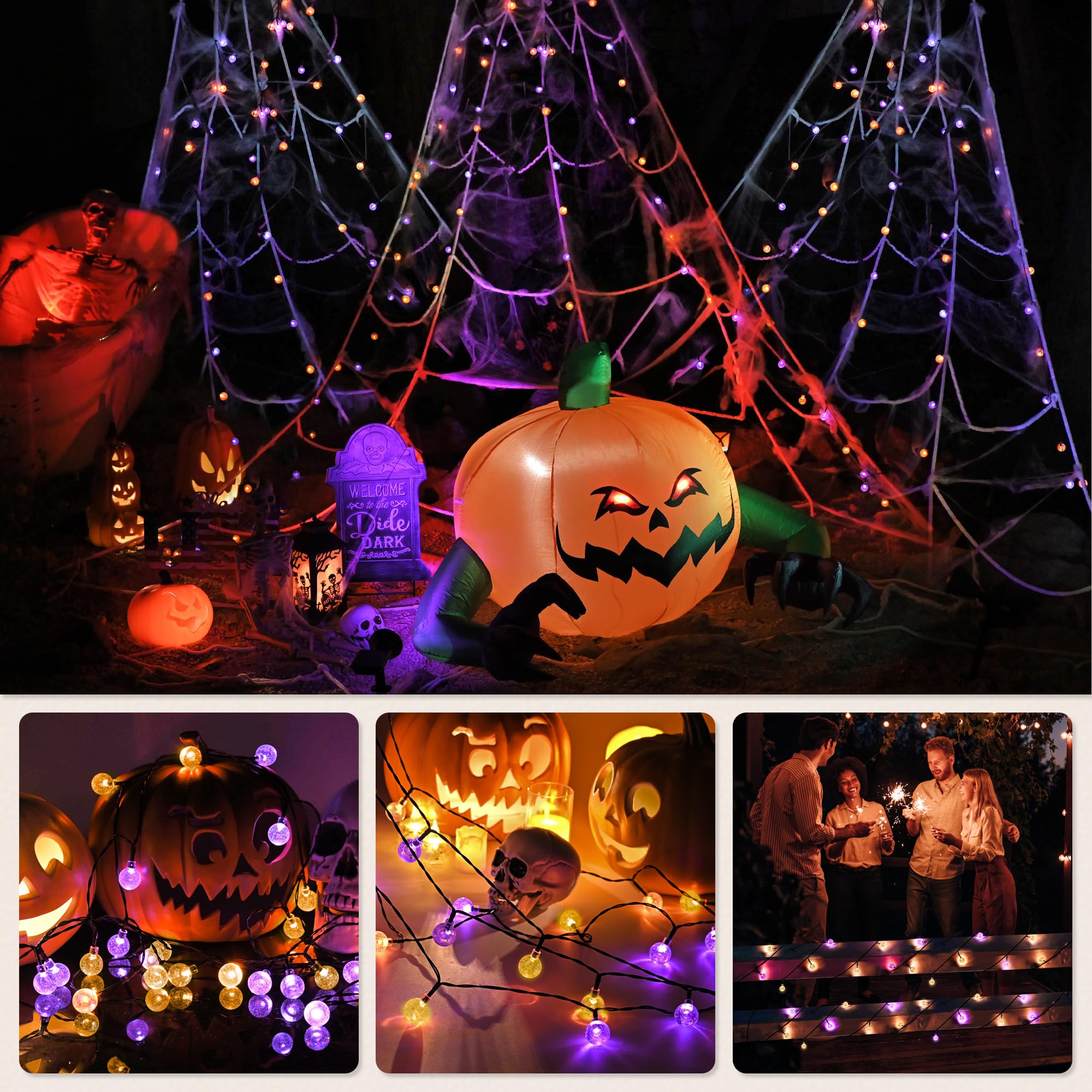 2 Pack Solar Lights Outdoor Waterproof, Total 72Ft 120 Leds Crystal Globe With 8 Modes, Solar Powered String Lights For Outside,