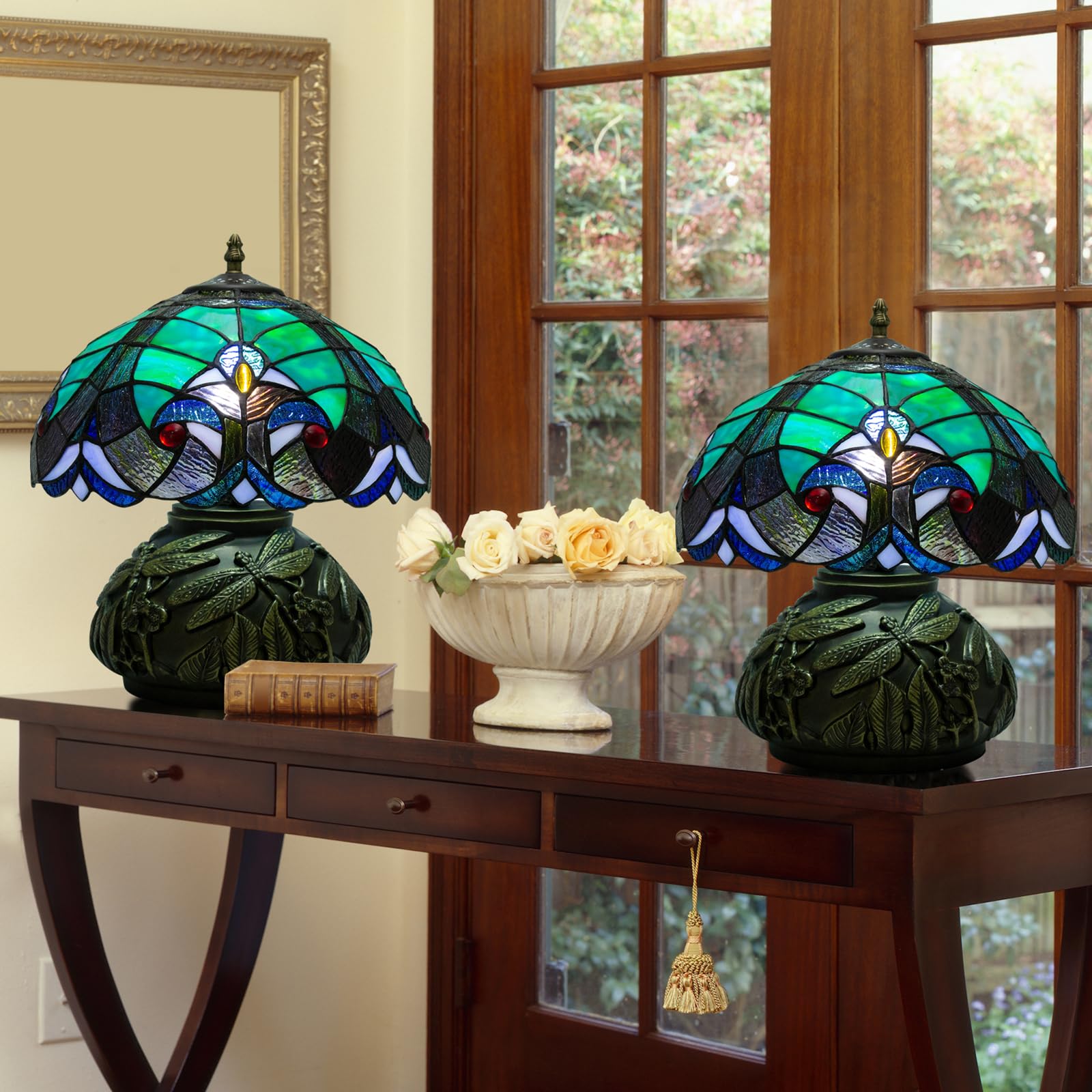 Ppbmocw Tiffany Style Table Lamp Dragonfly, Small Stained Glass Lamp For Bedside, Bedroom, Nightstand, Living Room, 12 Inch Mini
