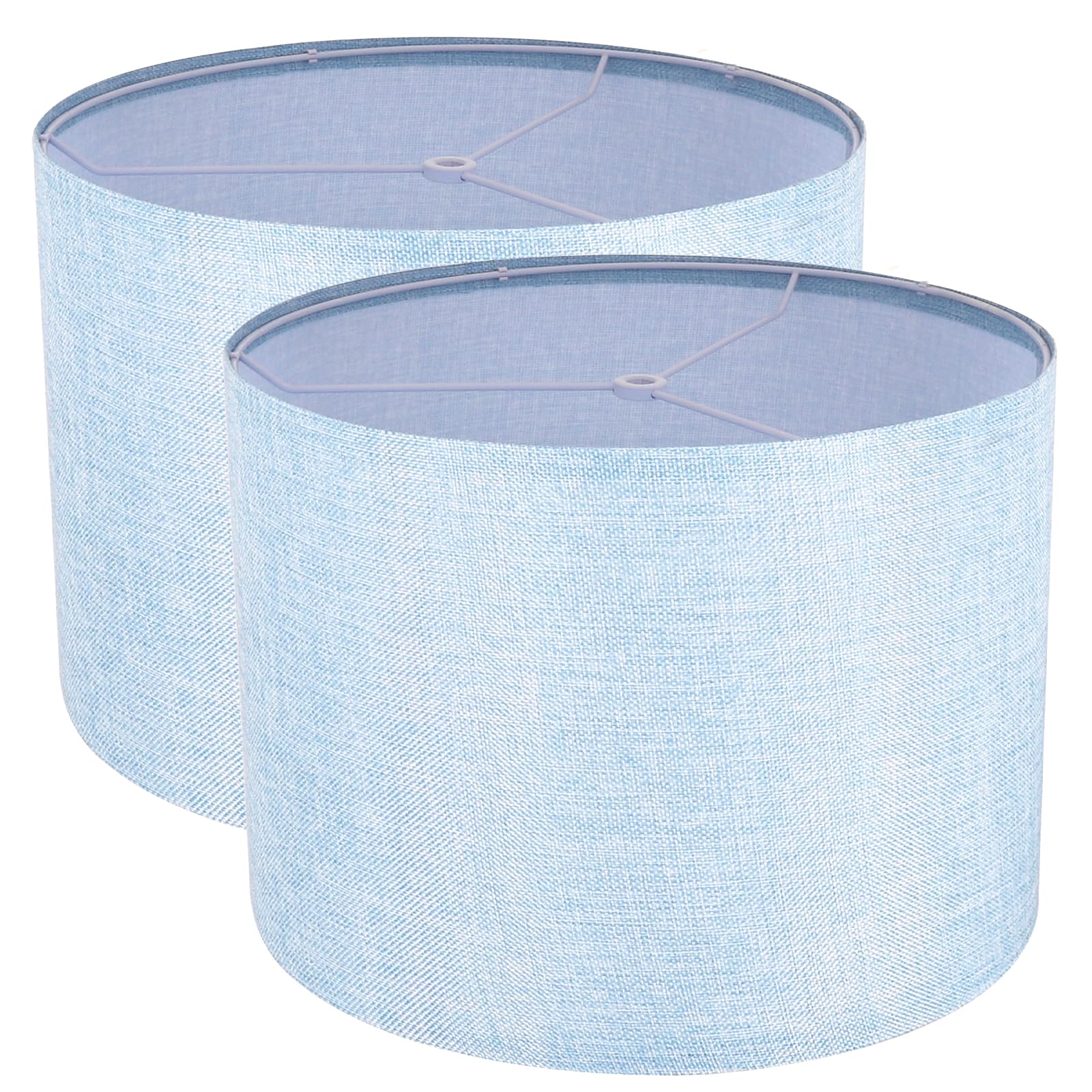 Lamp Shades Set of 2  Drum Lampshade for Table Lamps Floor Lamp  13 Top X 13 Bottom X 10 High Blue Large Line Fabric Lamp Shades  Easy Assembly Replacement Lampshades