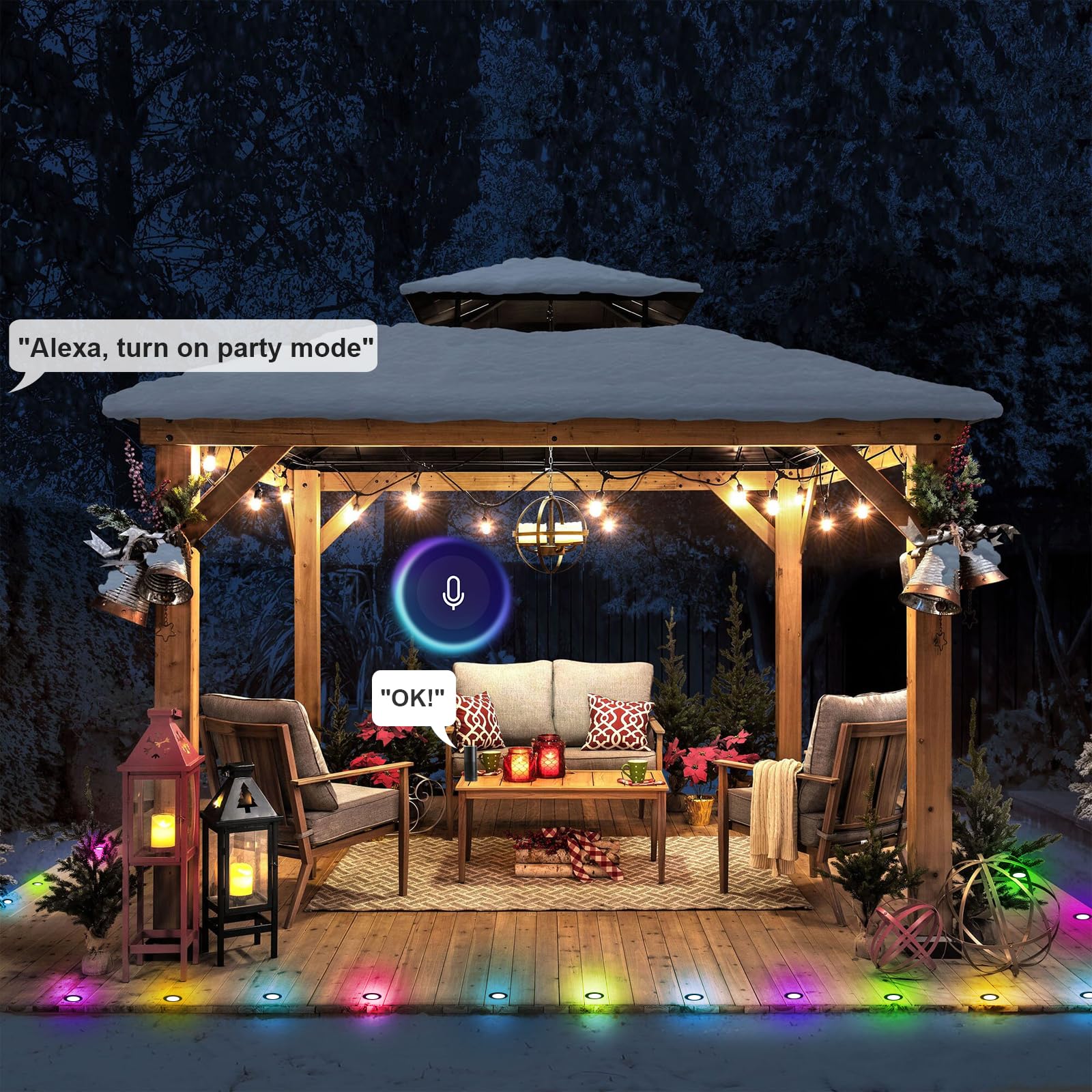 LED Deck Light Kit, 20pcs F1.77 WiFi Wireless Smart Phone Control Low Voltage Recessed RGBW Deck Lights with Remote, Voice Contr