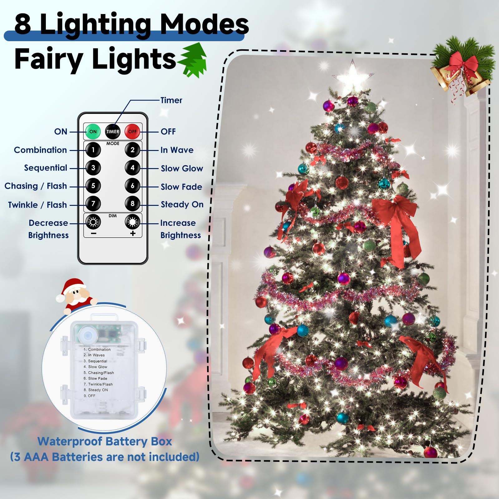 Mlambert Fairy Lights 40FT Battery Operated Waterproof Dimmable Twinkle Light with Remote & Timer, Cool White, Model OKDMX-BWSL-02