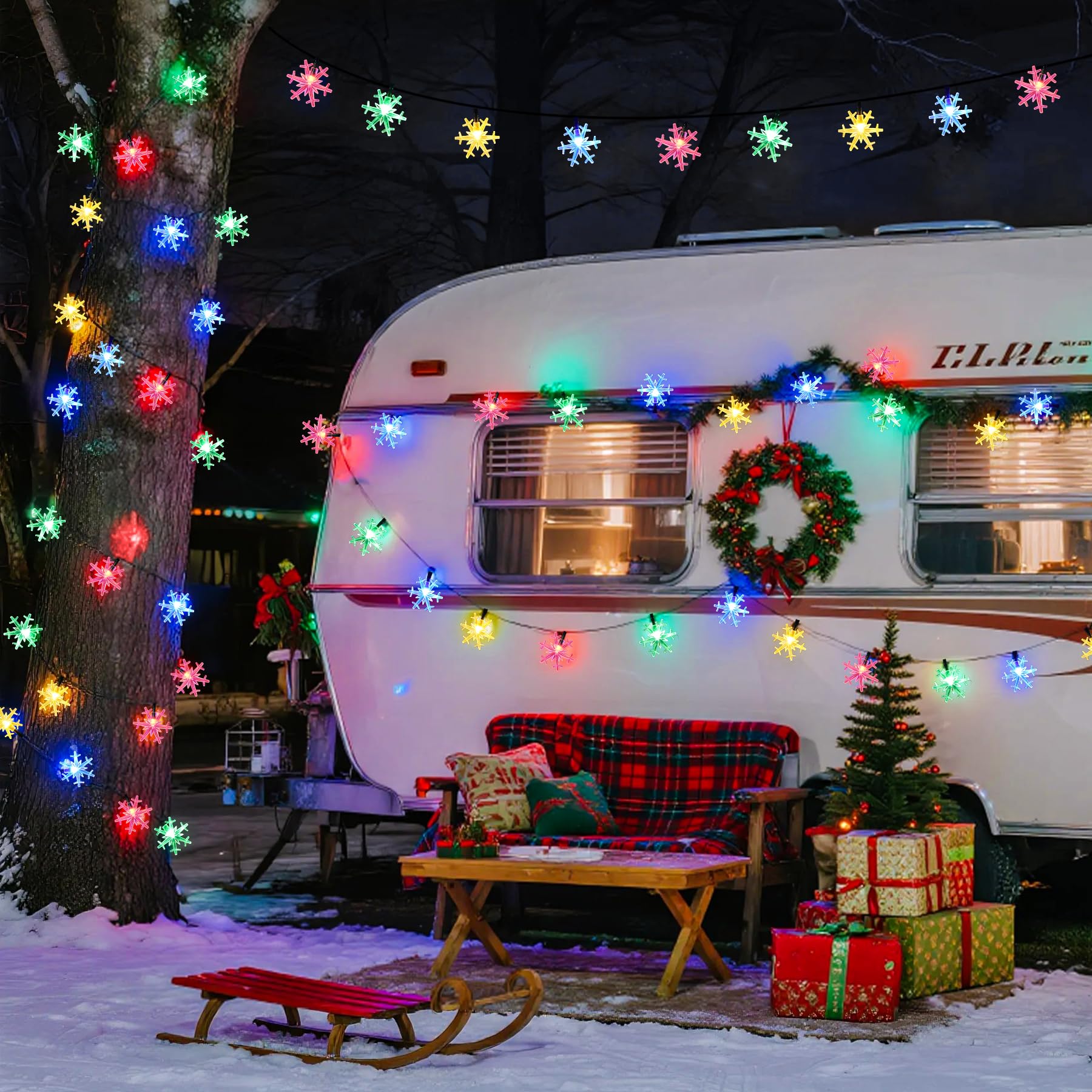 Jmexsuss Solar Snowflake Lights Outdoor Waterproof, 30.6Ft 50 Led Solar String Lights, 8 Modes Christmas Light For Outside Garde