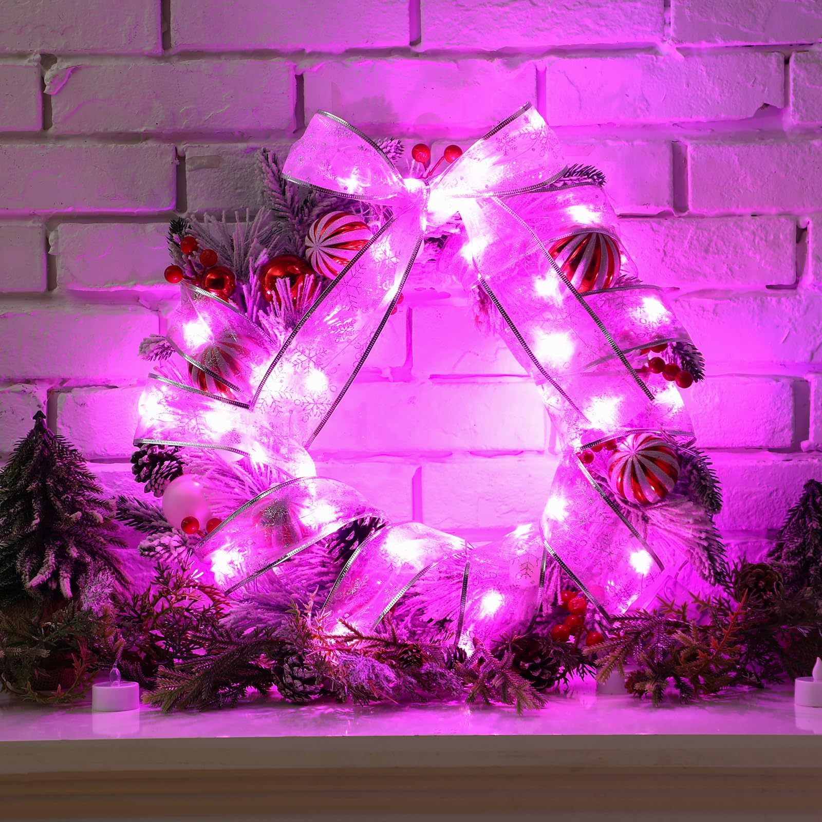 Christmas Ribbon Lights Christmas Lights 16.4 Ft Glow Christmas Tree Ribbon Battery Operated Indoor String Lights For Outdoor Xmas Holiday Party Wedding Garland Lighted Decoration (Pink Snowflake)