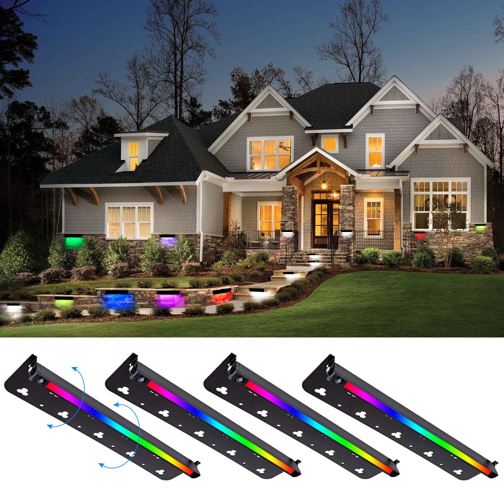 Lecotresy LED Hardscape Lighting, 12W RGBW Color Changing, 12inch, 4 Pack, Model LECO-RGB-12-4, 50,000 Hours