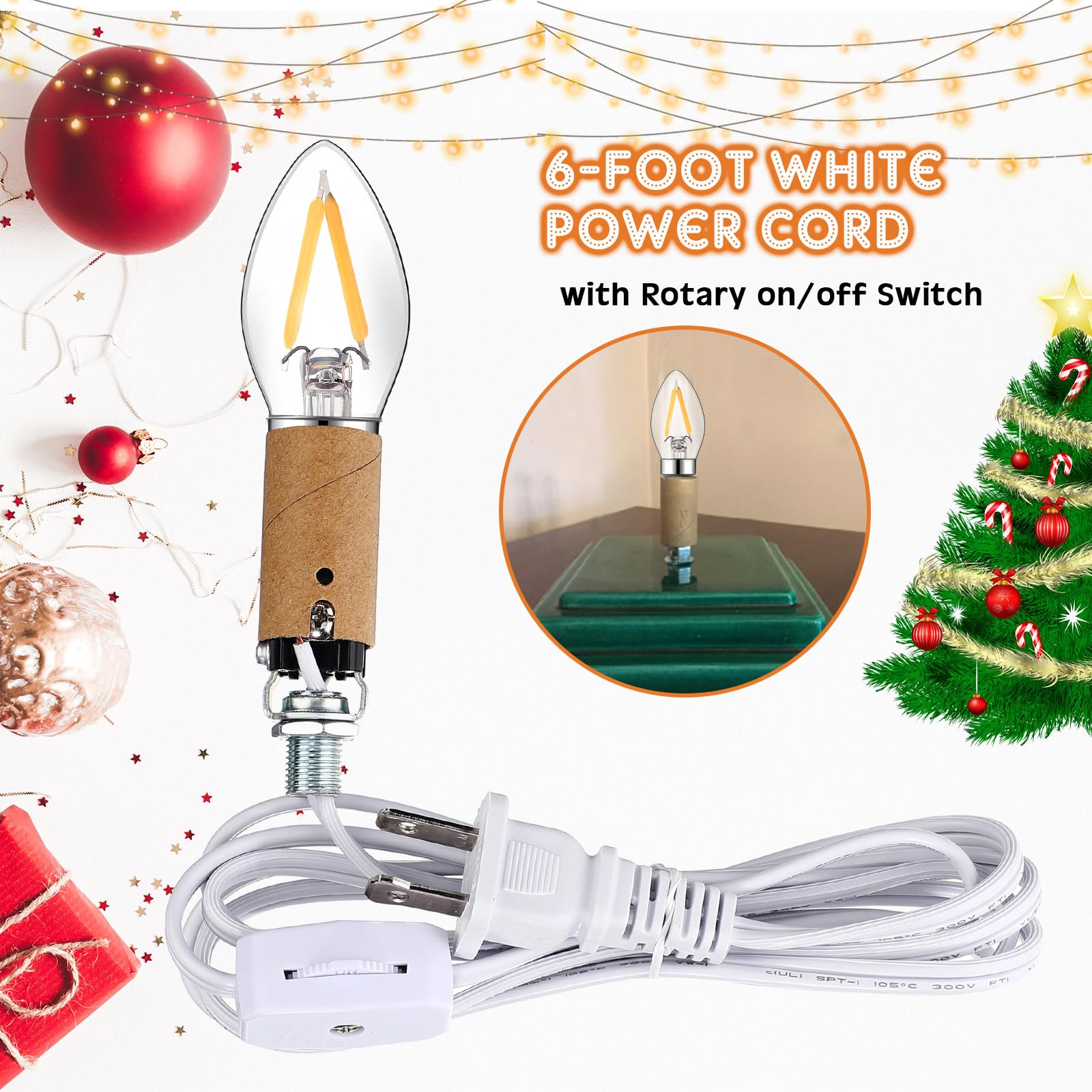 Baquler Small Christmas Tree Wiring Kit with 1.5W LED Bulb, E12 Base, Ceramic Replacement Lights, Ideal for DIY Projects