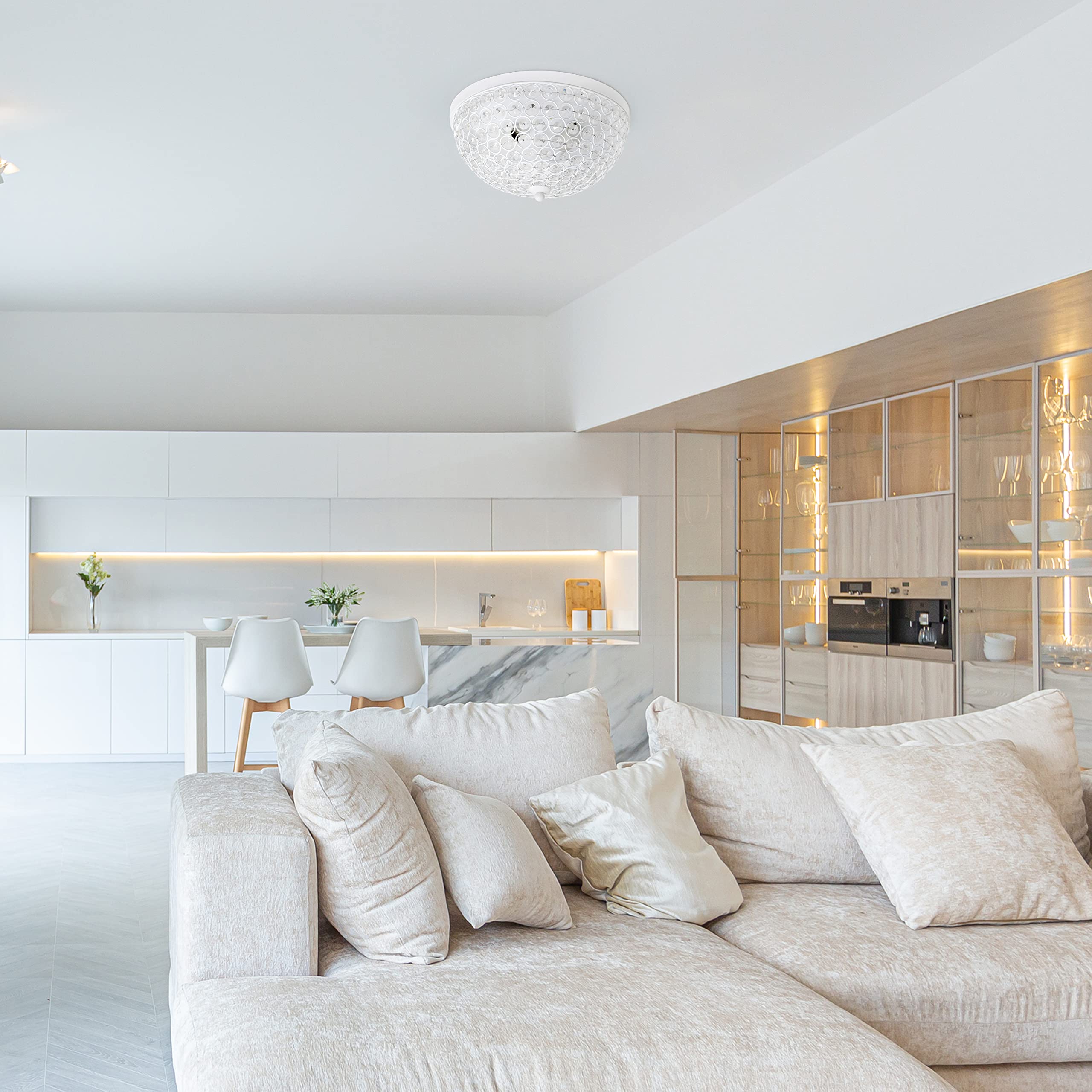 LALIA HOME 2 Pack Crystal Glam Ceiling Flush Mount Light, White, Model LHM-2000-WH-2PK