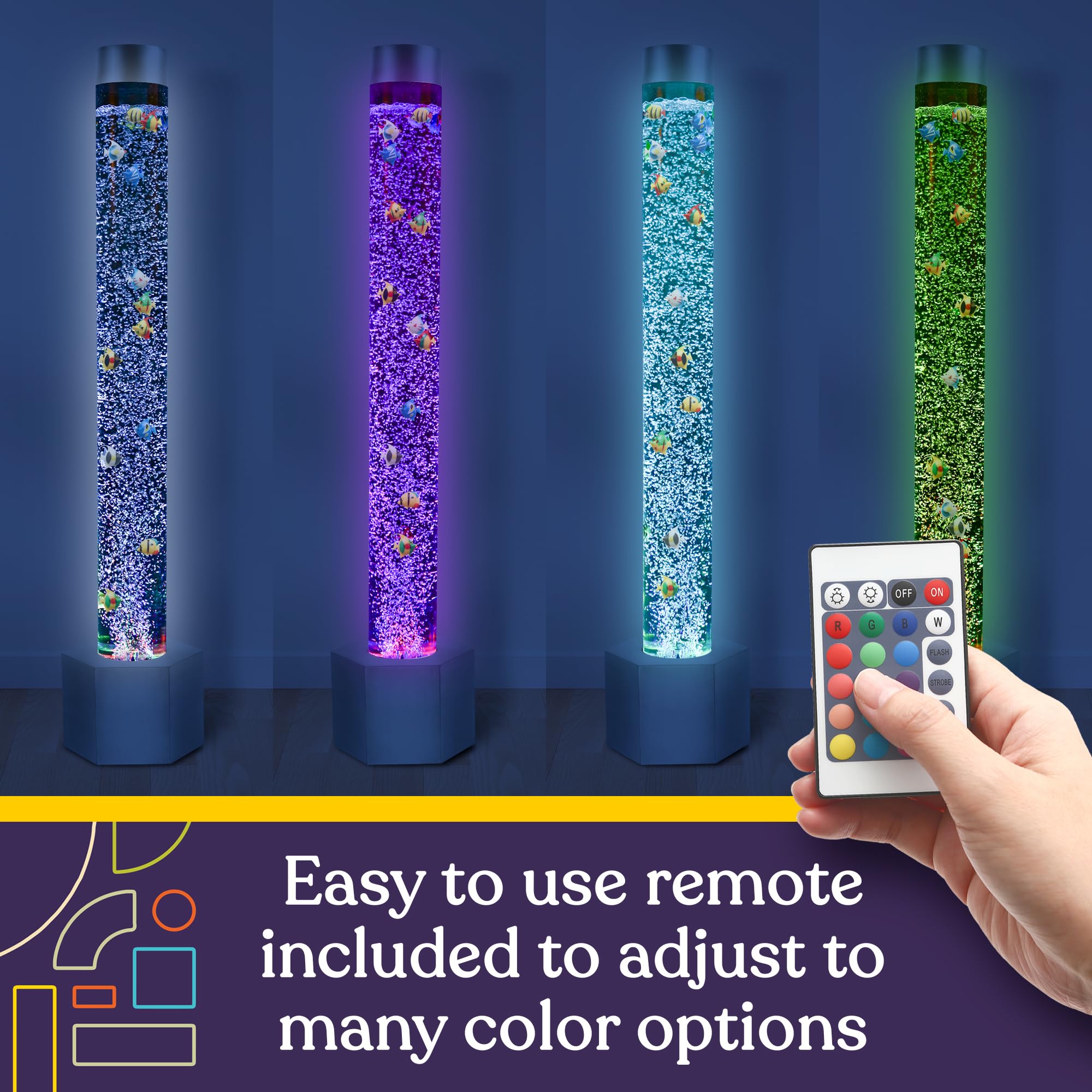 Special Supplies Sensory Bubble Tube with 16 LED Color Changing Lights, 5 ft Floor Lamp, Stainless Steel Base, Includes 12 Fish