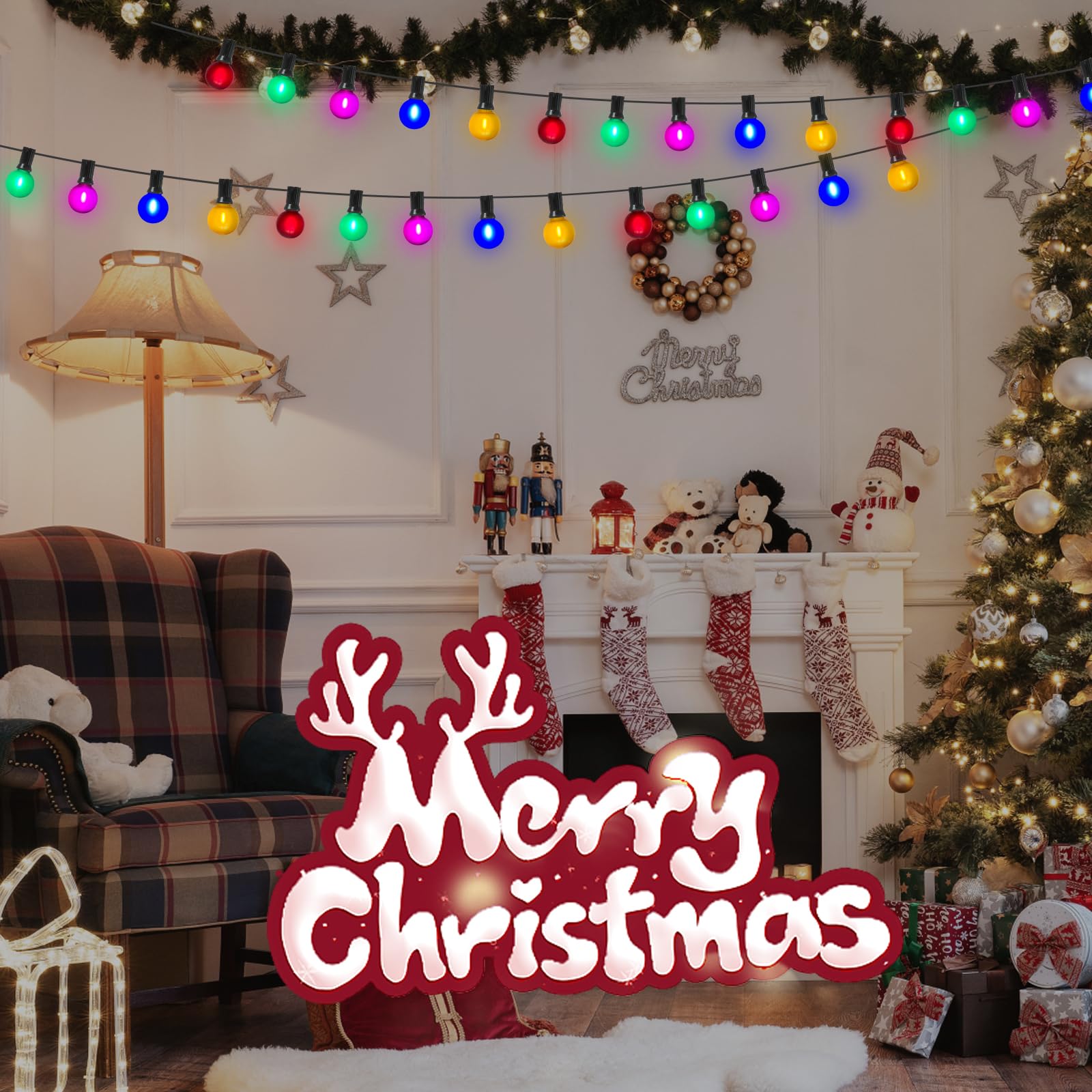 Abeja 25 Pack G40 Colored Led Bulbs, Frosted Multicolor Globe Replacement Bulbs, 0.6 Watt E12 C7 Candelabra Base Led Bulbs For O