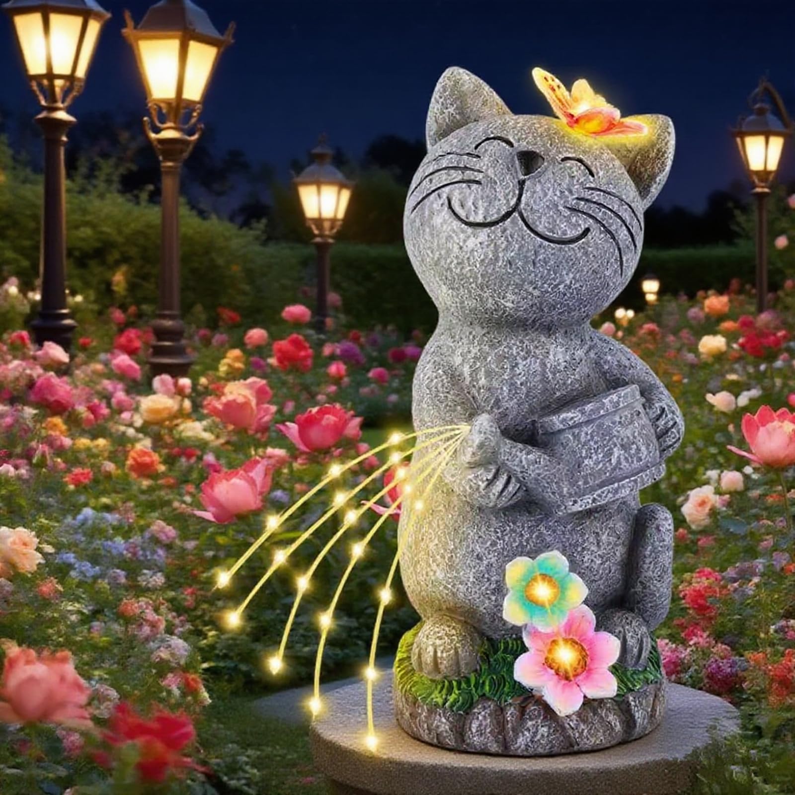 Solar Garden Cat Decor  Animal Statue Outdoor Lights  Mothers Day Birthday Housewarming Gifts for Mom Grandma Women Sister Wife Lady Lover-Patio  Porch  Yard  Balcony Decorations  Lawn Ornaments.
