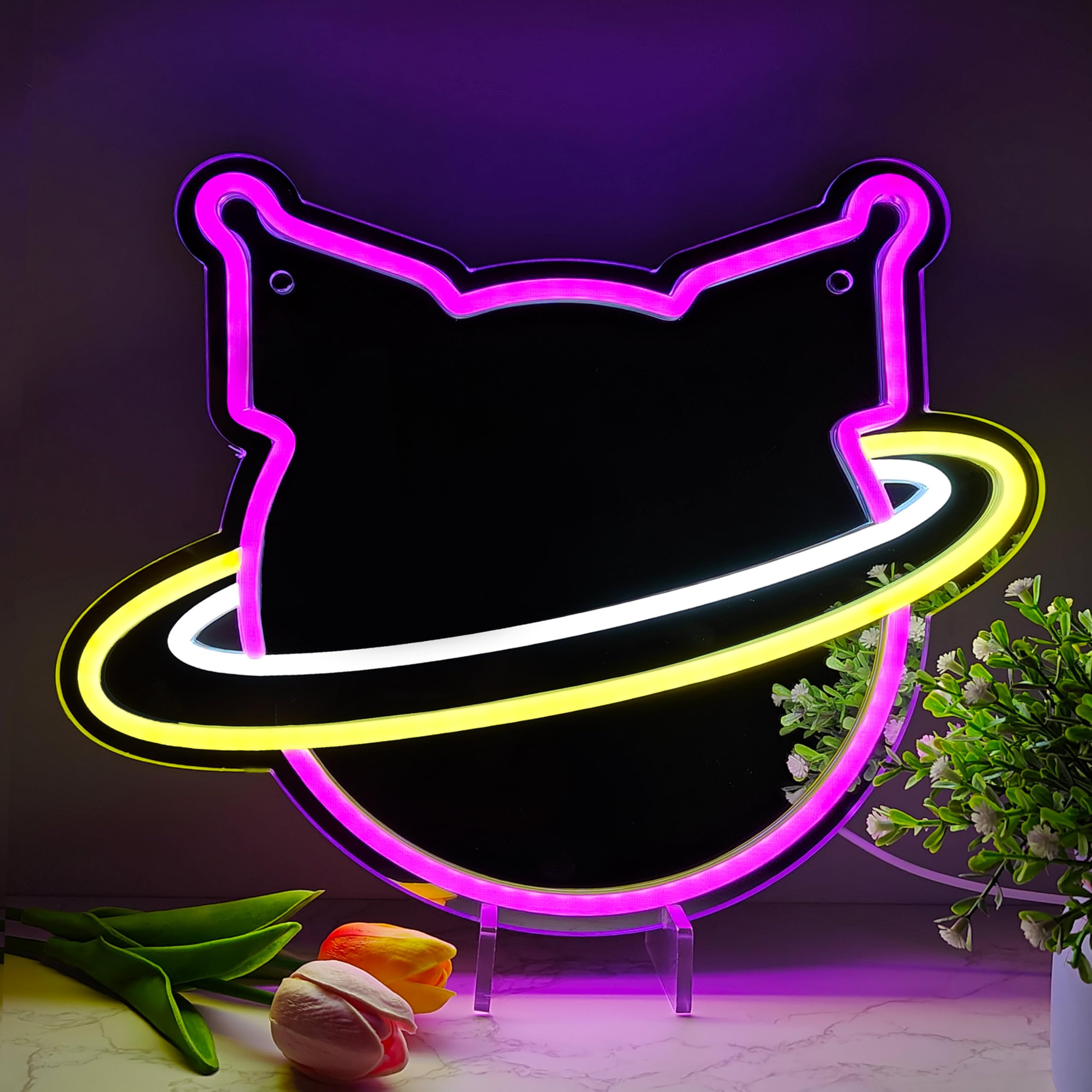 JOSEBRU Kuromii Neon Sign Night Light, 12x12 inches, Purple/White/Yellow, Anime Room Decor, Kawaii Wall Art