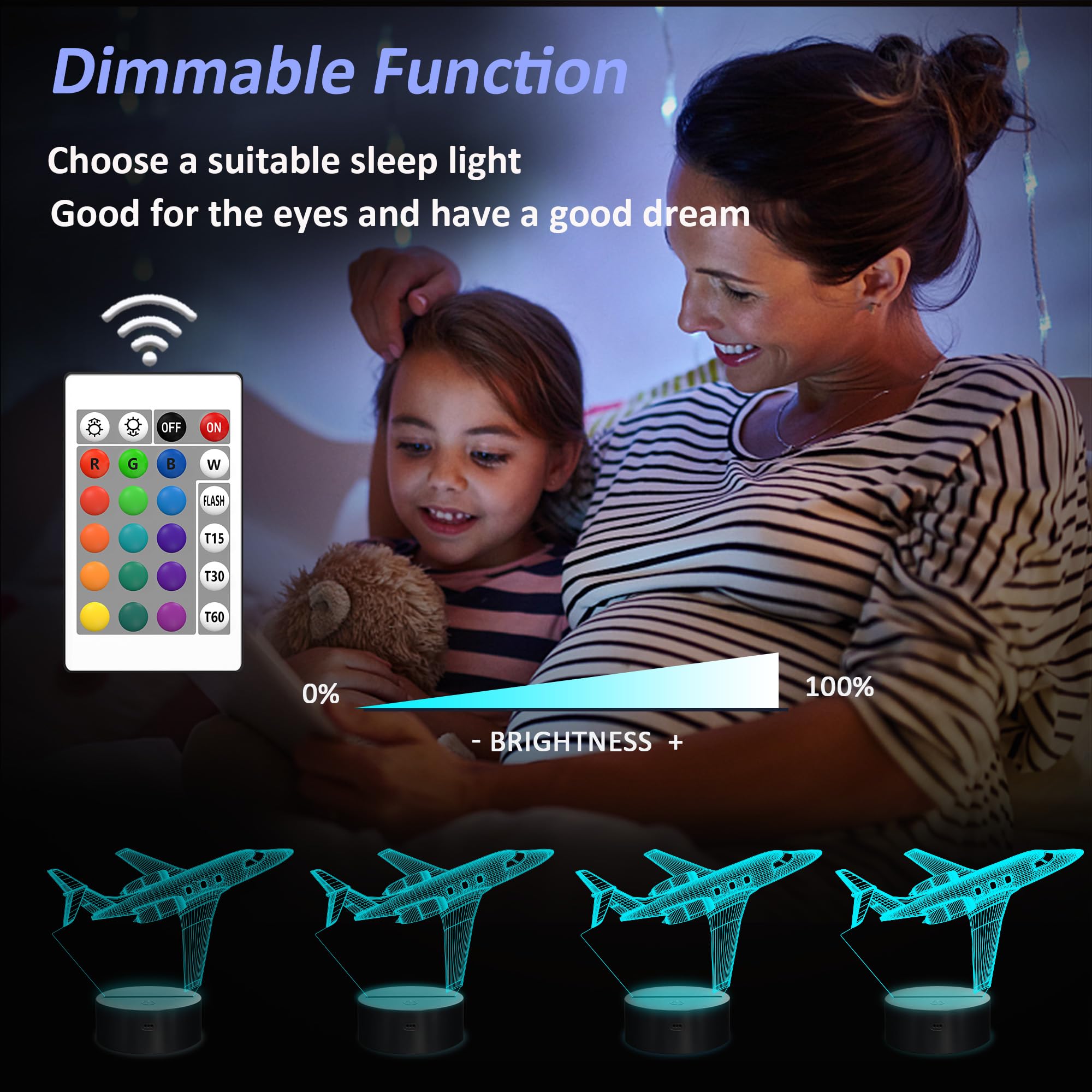 Okiyid Airplane Gifts For Boy, Men, Aircraft Night Light, Gulfstream 3D Illusion Lamp With Remote And Touch Control, Plane Decor For Men Boy Kids Room, Birthday Gifts