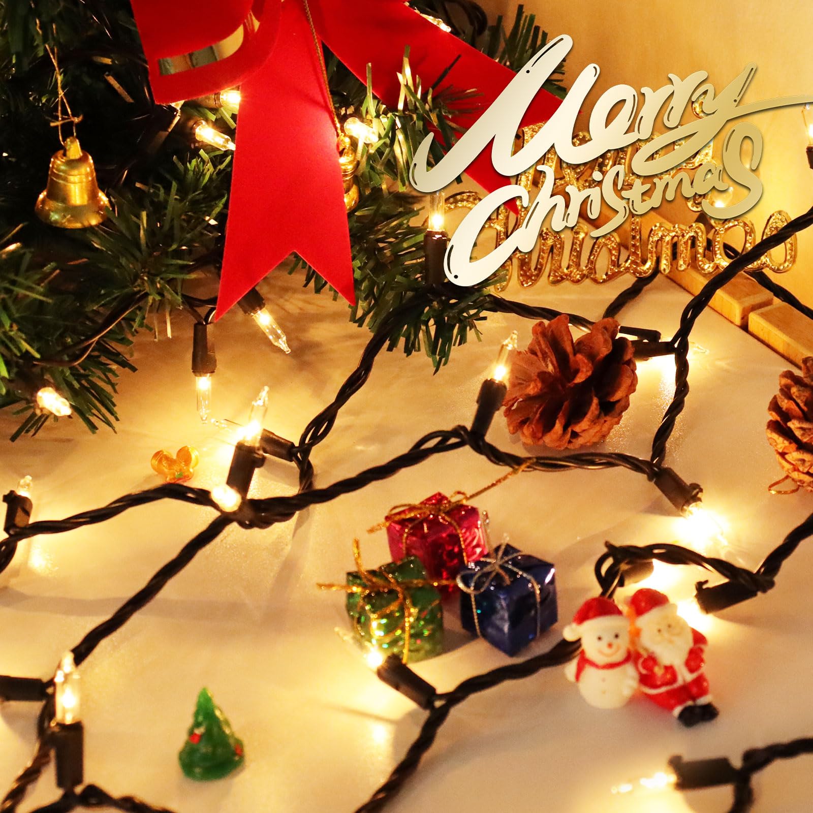 Cxlho Clear Christmas Lights 25Ft 100 Incandescent Bulbs Warm White Mini Lights With Black Wire For Christmas Tree  Garland  Thanksgiving  Wedding  Party  Home  Indoor & Outdoor Festival Decoration