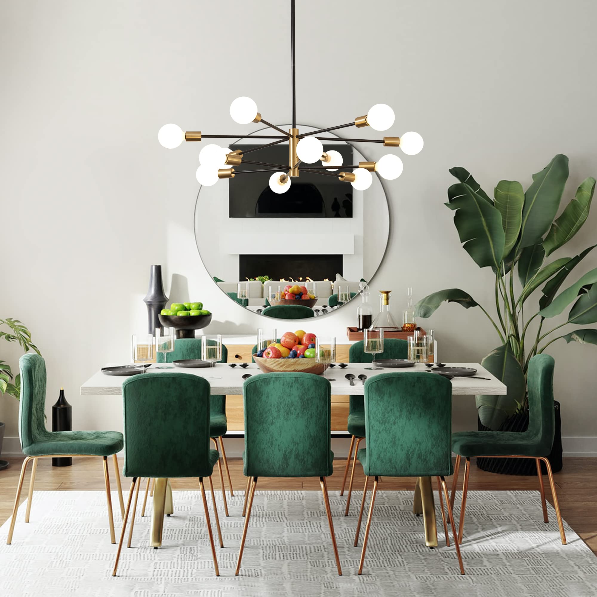 RUIYEY Sputnik Chandelier 12-Light Modern Ceiling Fixture Black and Gold for Dining Room, Living Room, Kitchen Island