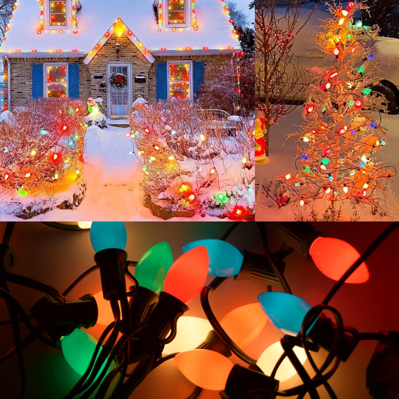 Pallerina C7 LED Christmas String Lights 25Ft Multicolor with 27 Ceramic Bulbs, E12 Base for Outdoor Tree Decor