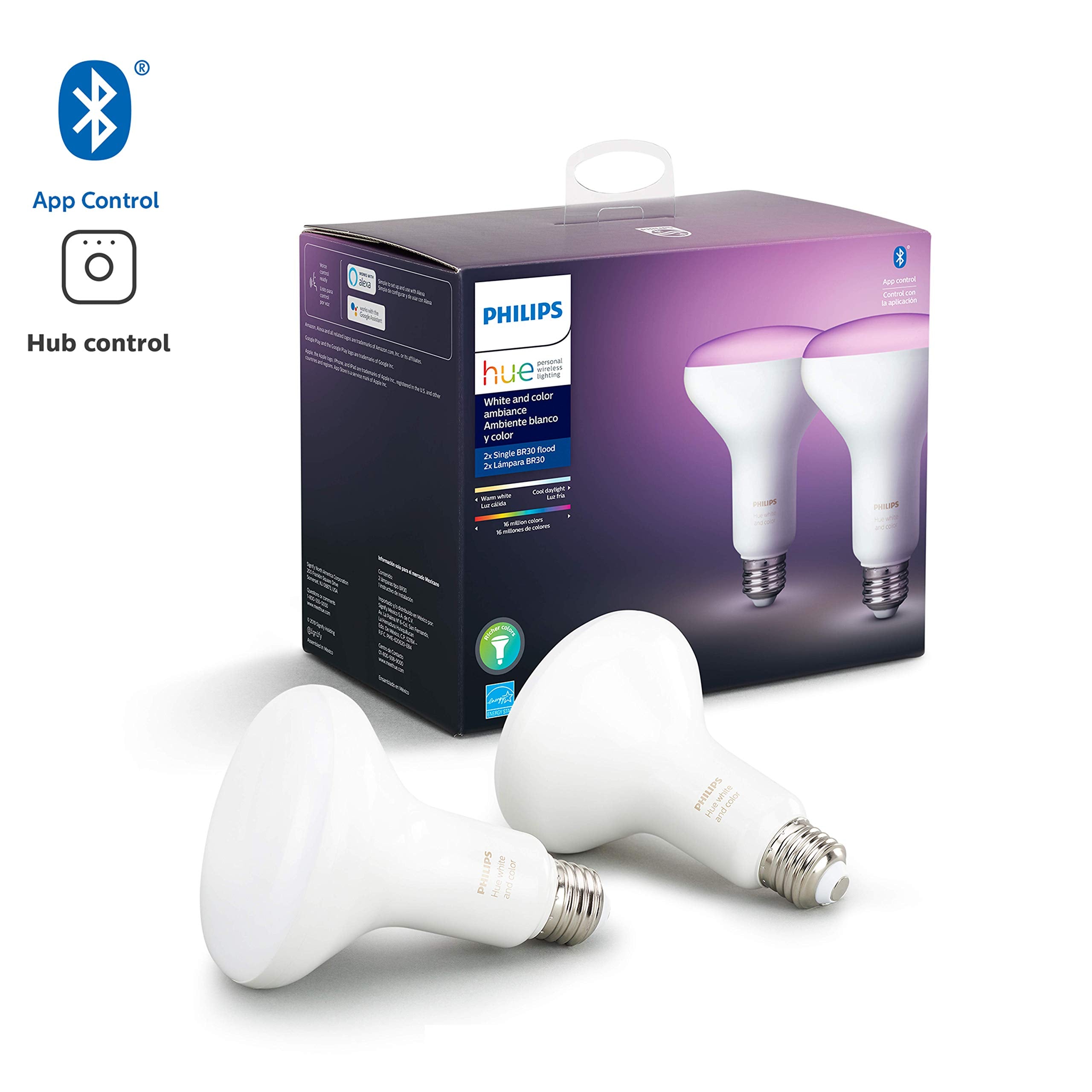 Philips Hue White & Color Ambiance Br30 Led Smart Bulbs, Bluetooth & Zigbee Compatible (Hue Hub Optional), Works With Alexa & Go