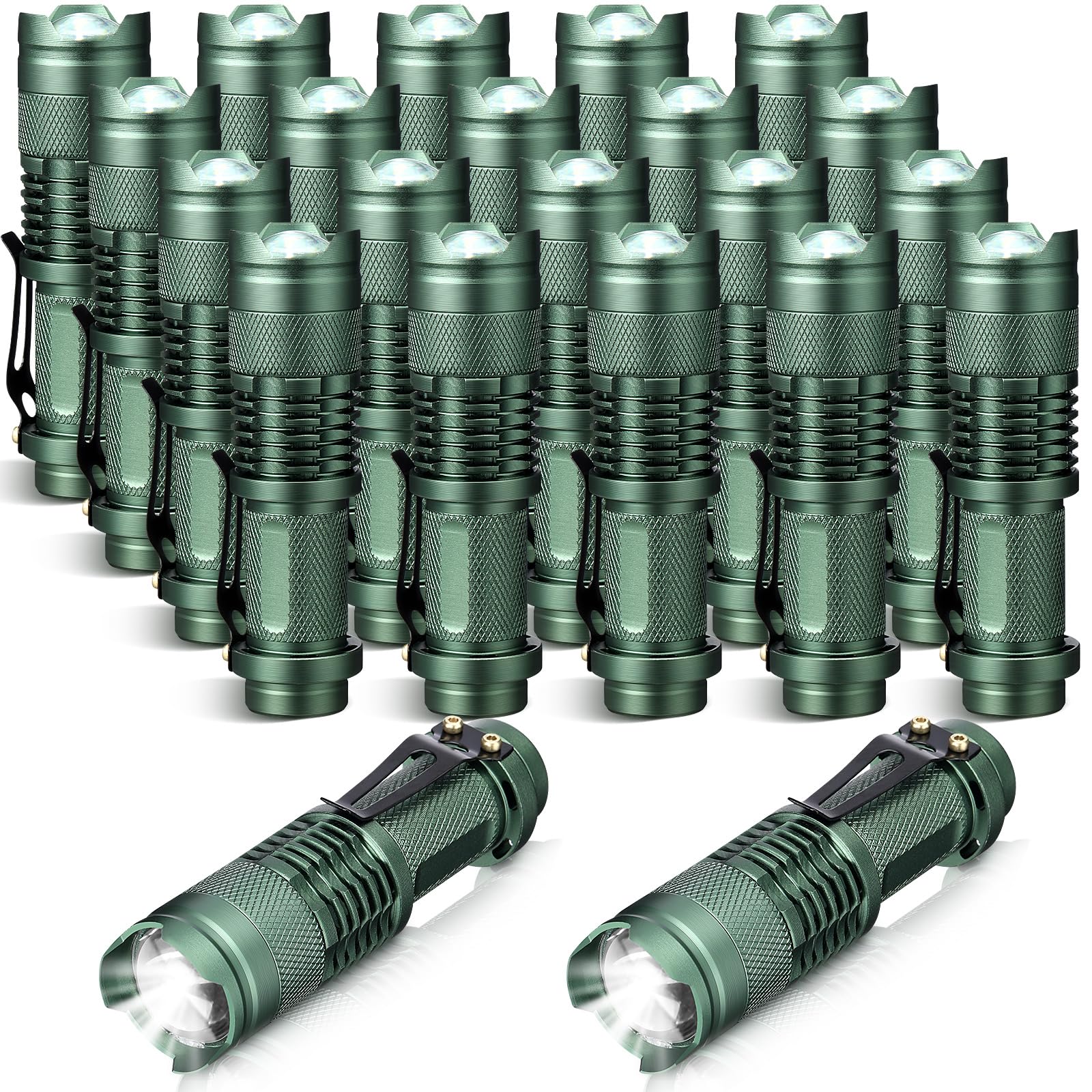 Fumete LED Flashlight Mini Tactical Torch 3 Modes Adjustable Focus Water Resistant Pocket Light Dark Green