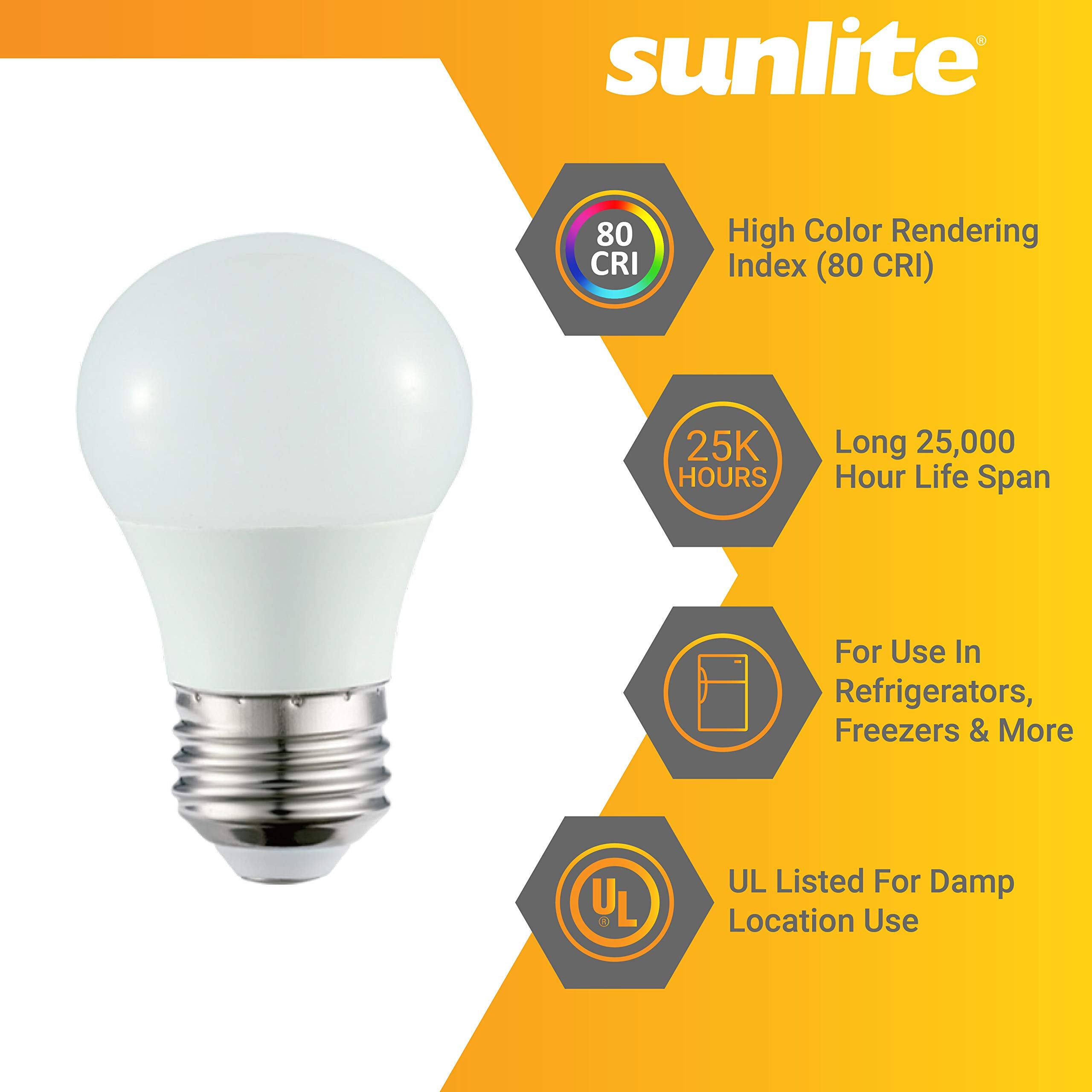 Sunlite Led A15 Light Bulb 5.5 Watts (40W Equivalent), 450 Lumens, Medium Base (E26), Dimmable, Finish, Ul Listed, 6 Pack, 30K -