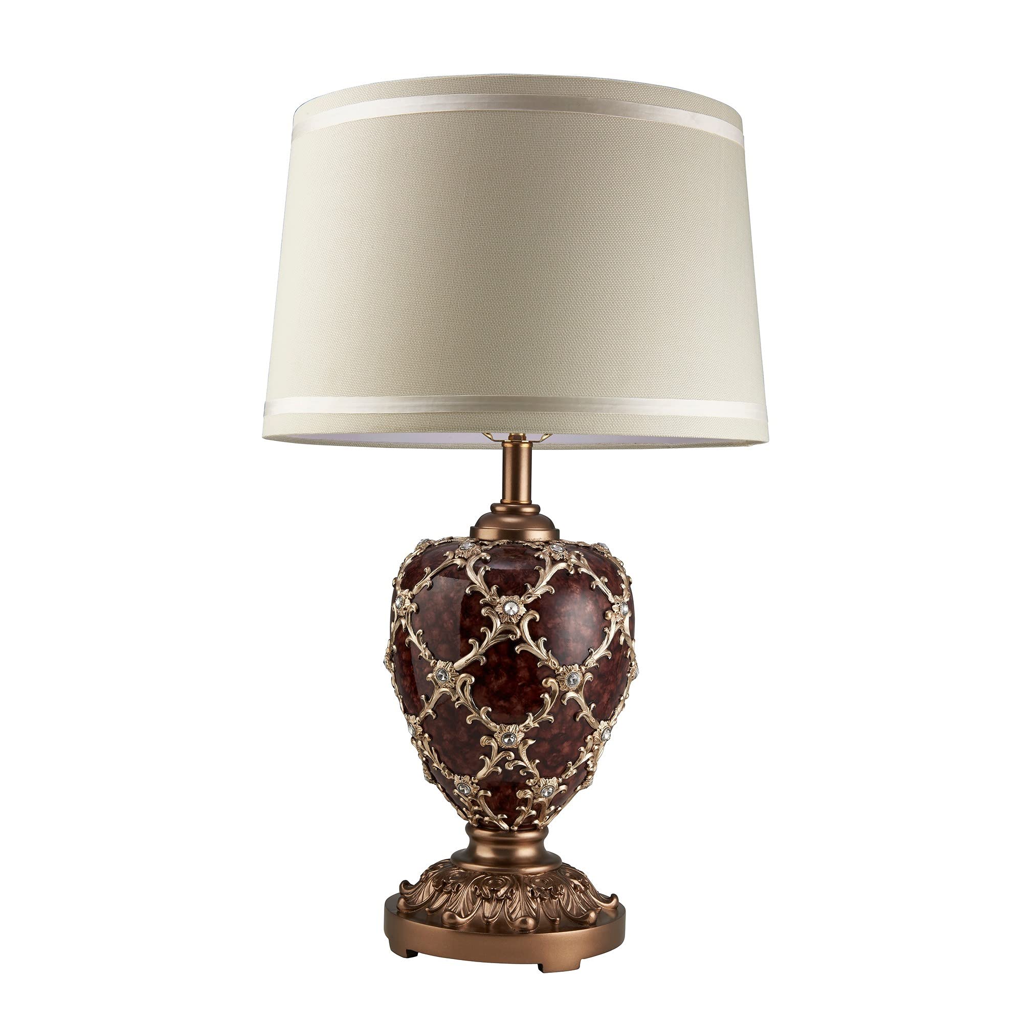 Benzara Polyresin Urn Shaped Table Lamp, Brown, Diamond Stencils Pattern, Model BM240901