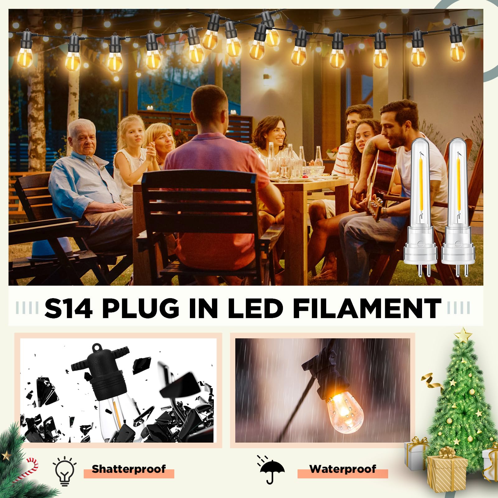 Rossesay 24 Pcs S14 LED Bulbs, 1.5W, Waterproof, Warm White, 2700K Replacement for Outdoor String Lights, Model XUU-Rossesay