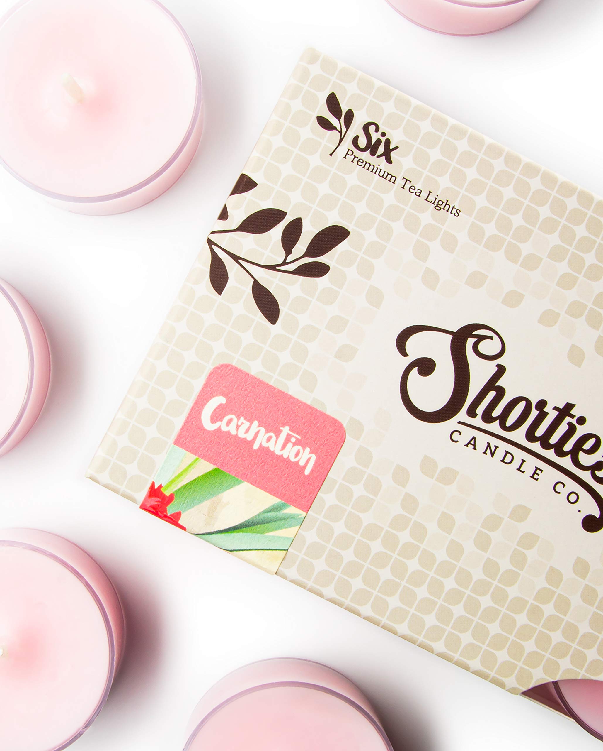 ShortieS Candle Company Pure Carnation Tealight Candles - 6 Pink, Highly Scented, Paraffin Wax, Flower Collection, Made In Usa