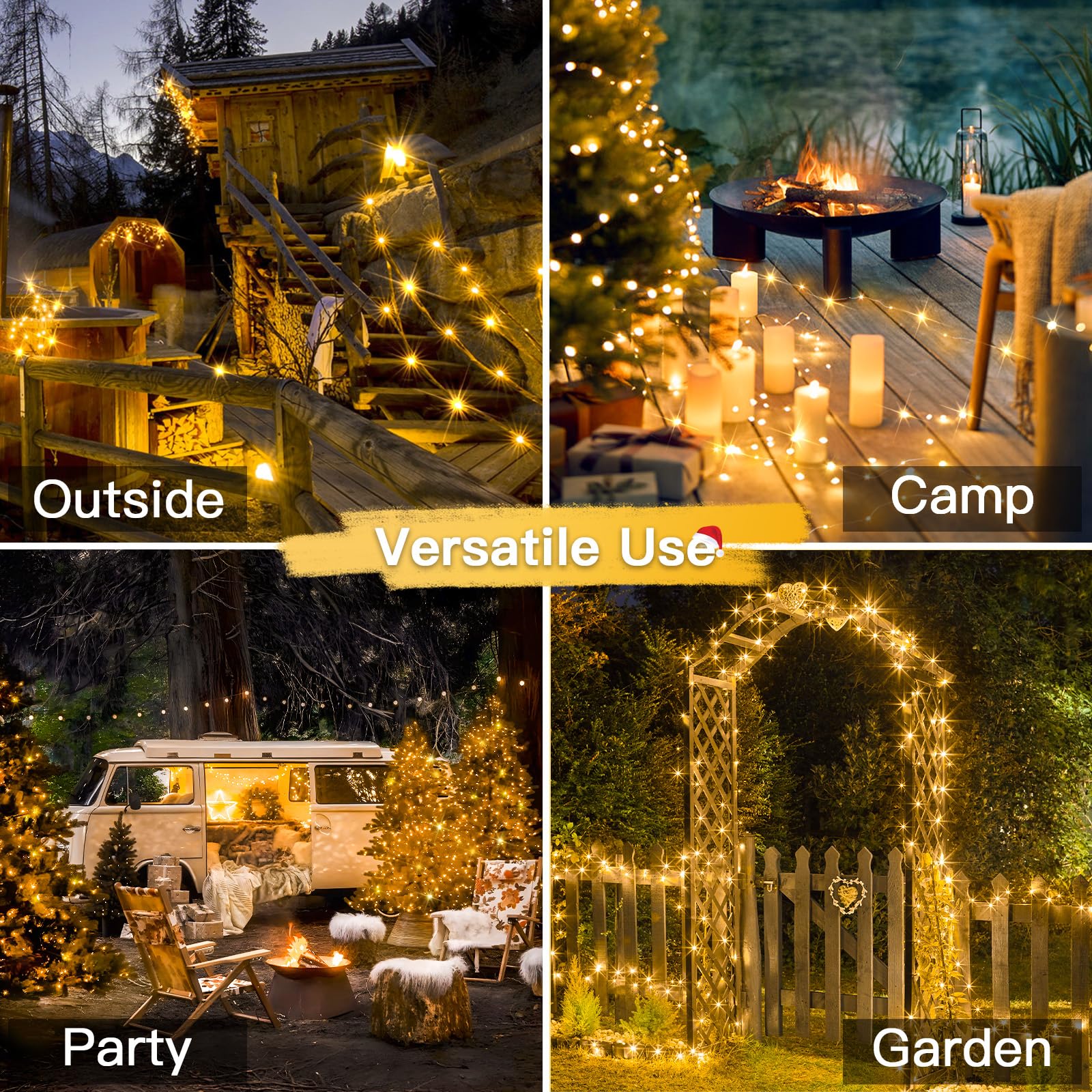 Suddus Solar String Lights For Outside, 2 Pack Total 66Ft 200 Led Solar Fairy Lights Outdoor Waterproof, 8 Modes Twinkle Lights