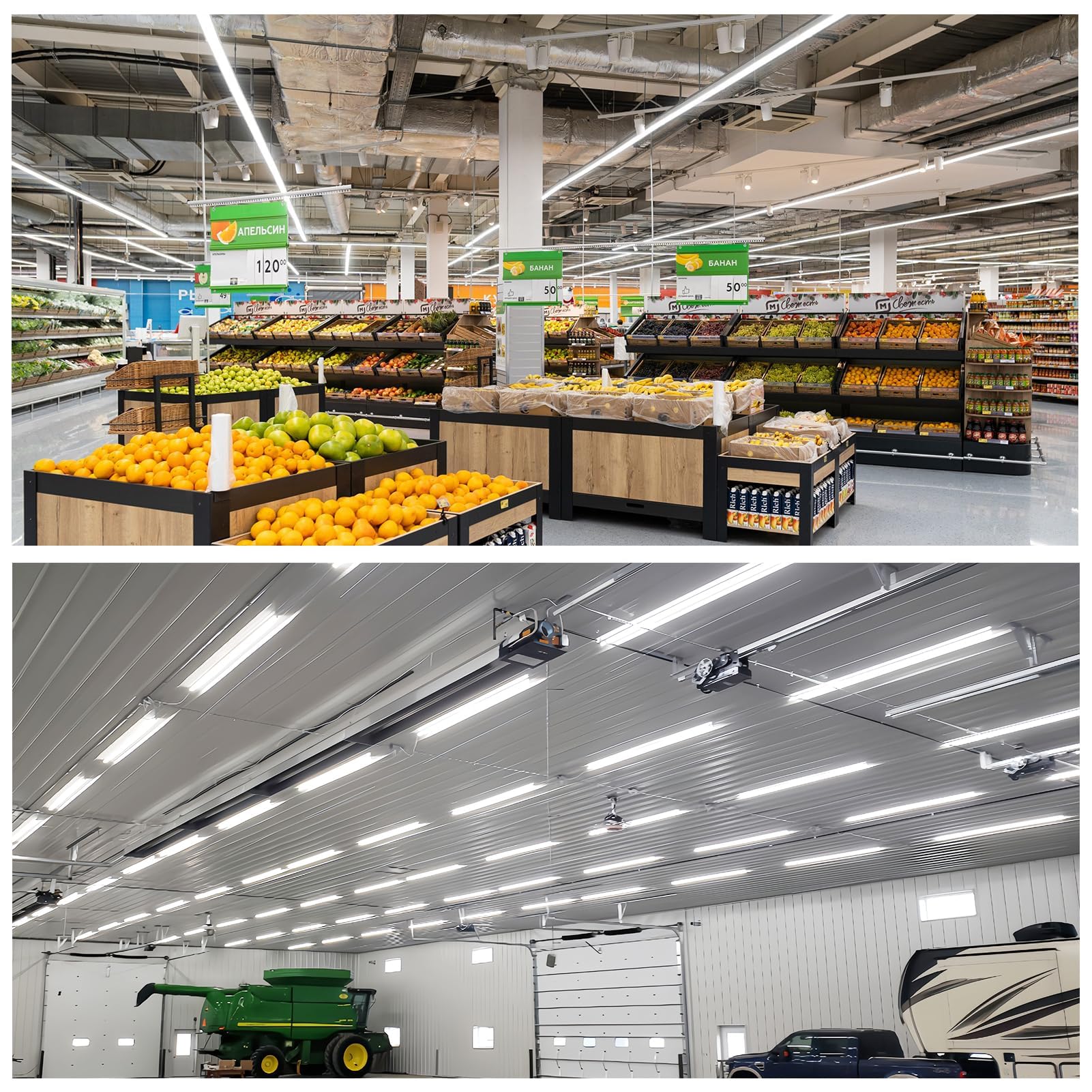 SHOPLED 8FT 72W 9360LM 6000K Cool White High Output Linkable T8 Tube Fixtures, V-Shaped, 8 Foot Lights for Garage, Warehouse, 4