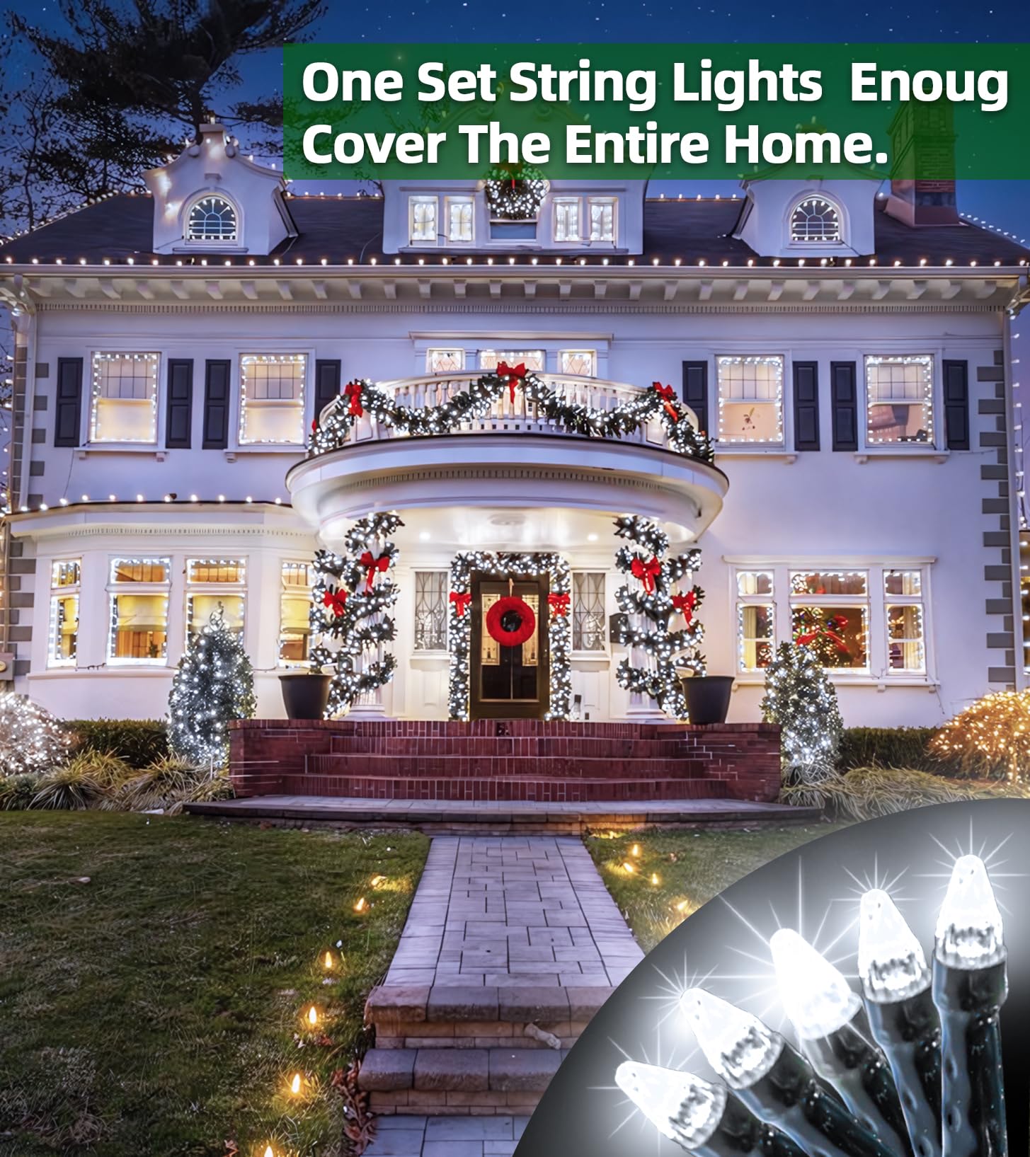 QUHUATU 1500 LED String Lights, 492FT, Green Wire, Timer Memory, Cool White for Indoor/Outdoor Christmas Decor
