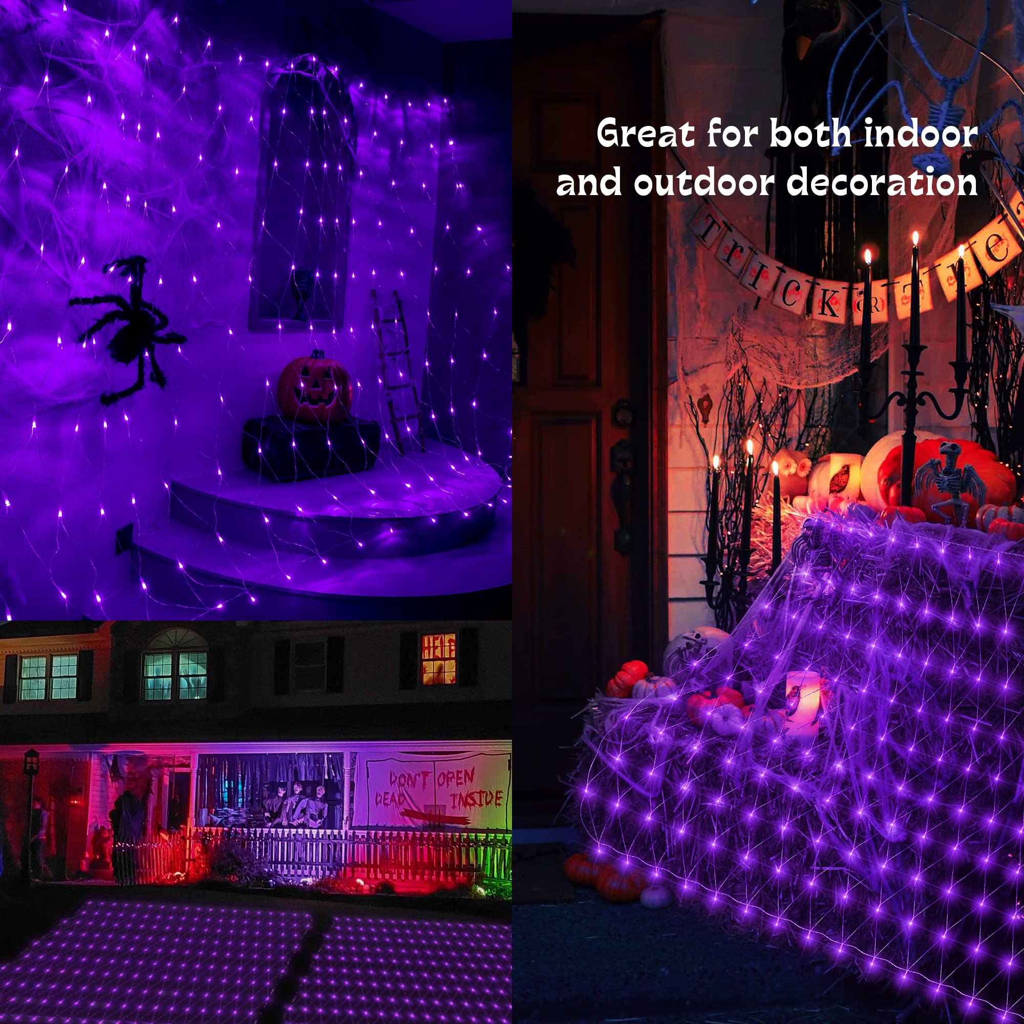 woohaha Outdoor Christmas Net Lights, 192 LED Fairy String Light, 9.8FTx6.6FT, 8 Lighting Modes, Purple, Model QX-U-O-N-192