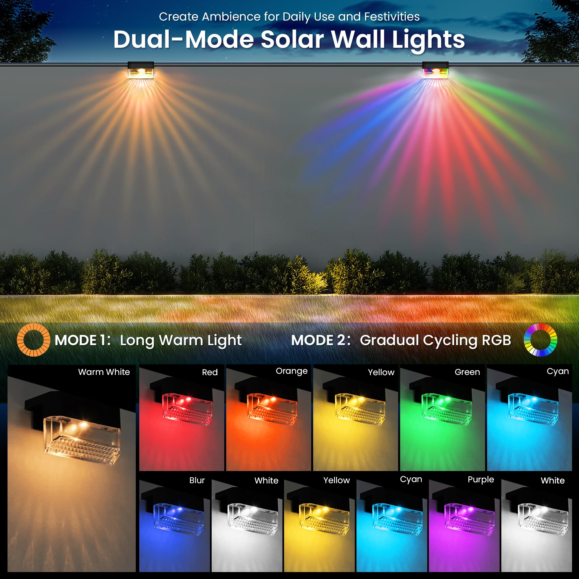 Solpex Solar Fence Lights Outdoor,Solar Deck Lights Waterproof Led Solar Lights For Outdoor Stairs,Step,Patio,Yard,Garden,Balcon